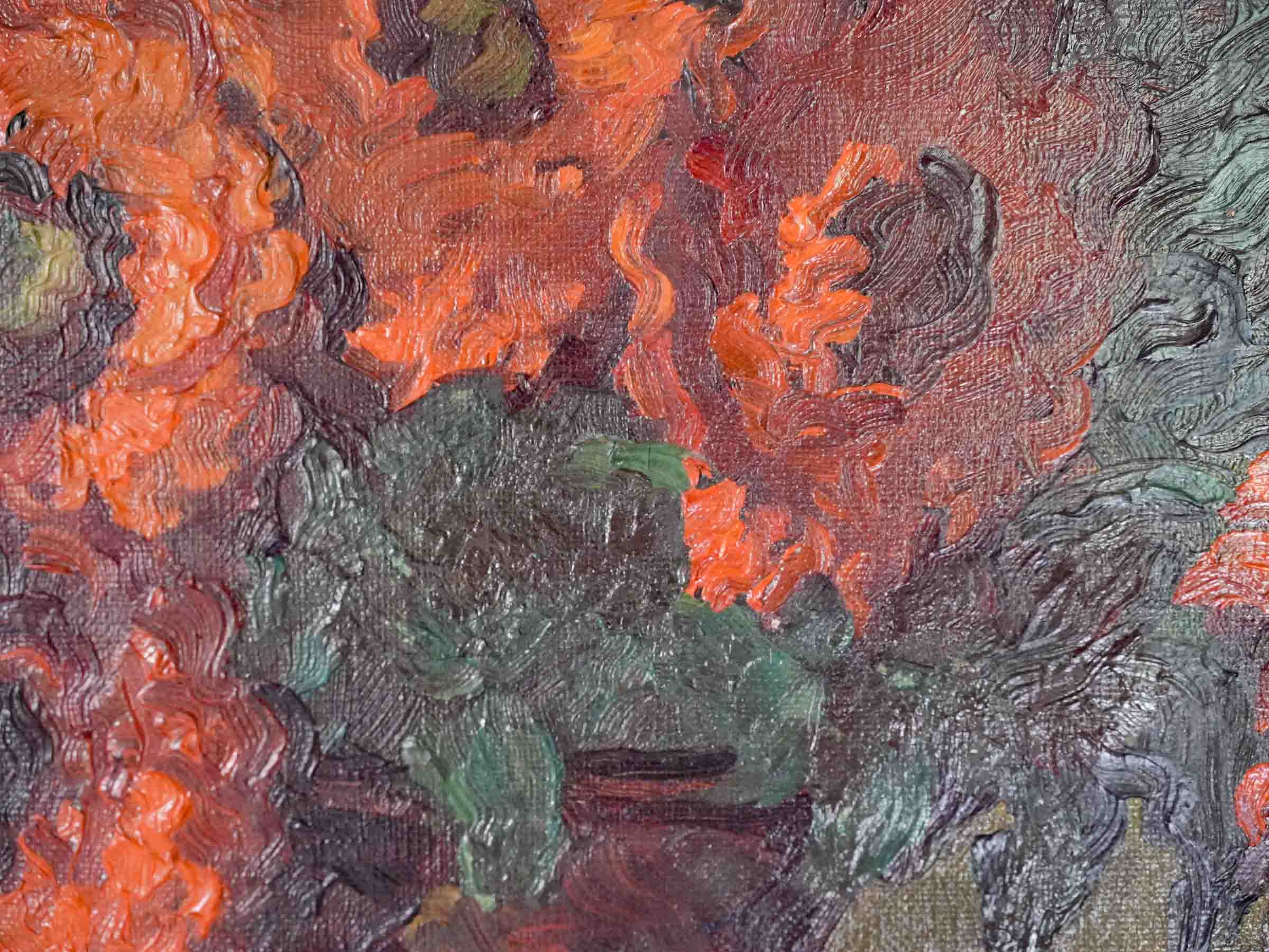 Mid-20th Century Oil on Canvas of Marigolds in a Copper Pot - 21¼" x 25½"