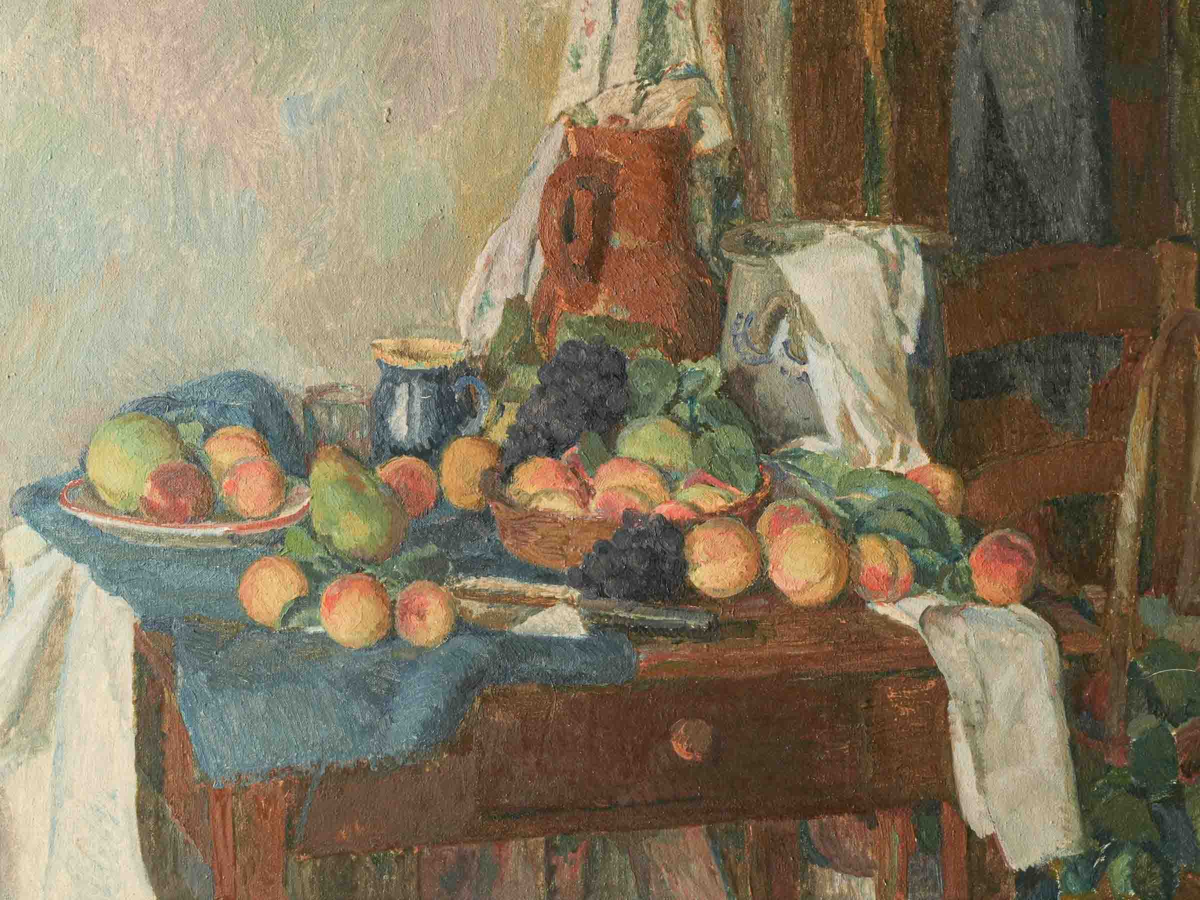 Large French Still Life with Fruit by Bernard Pidoux, Signed and Dated 1934 - 31" x 45"