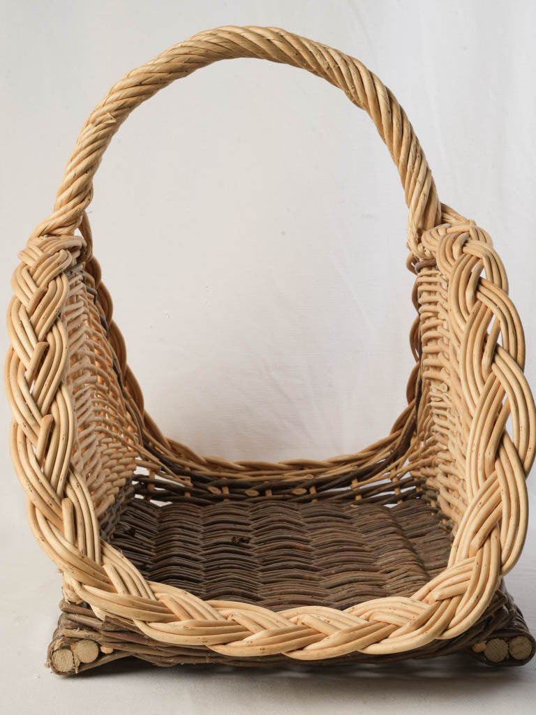 French Mid-20th Century Willow Log Basket w/ Braided Rim - 17¾"