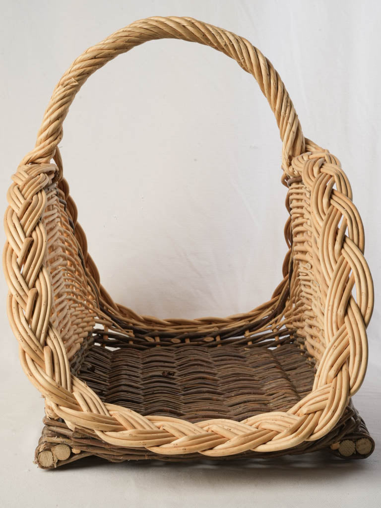 French Mid-20th Century Willow Log Basket w/ Braided Rim - 17¾"