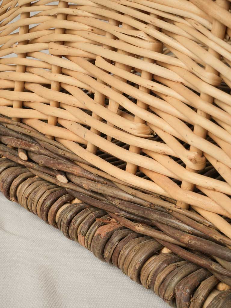 French Mid-20th Century Willow Log Basket w/ Braided Rim - 17¾"