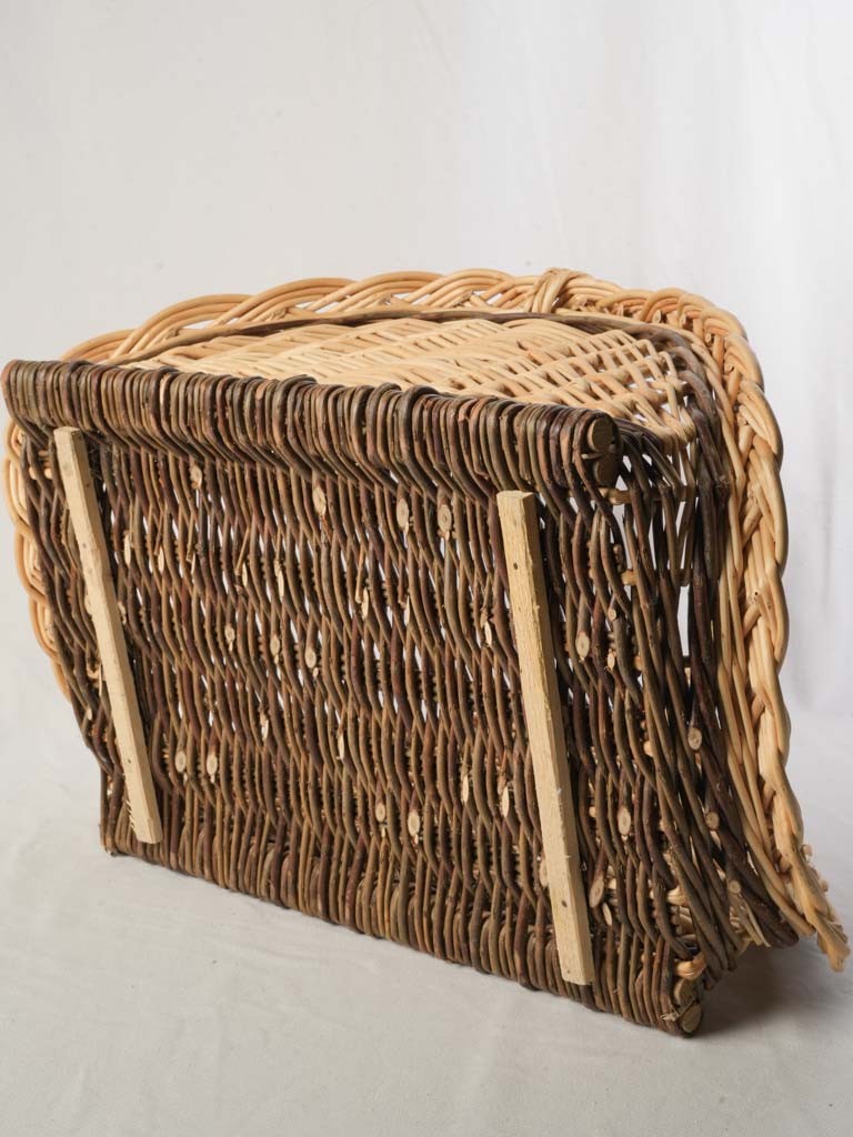 French Mid-20th Century Willow Log Basket w/ Braided Rim - 17¾"