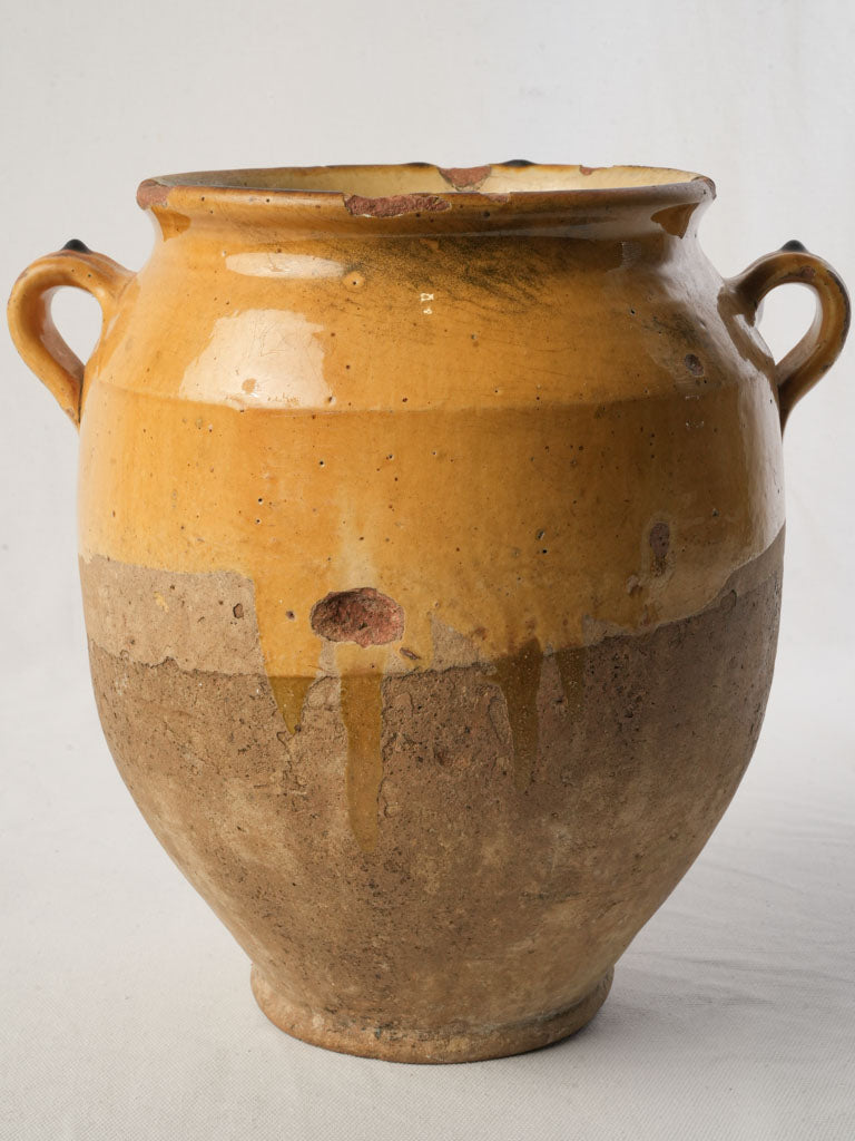 Large Yellow-Glazed Terracotta Confit Pot Circa 1900 - 11½"