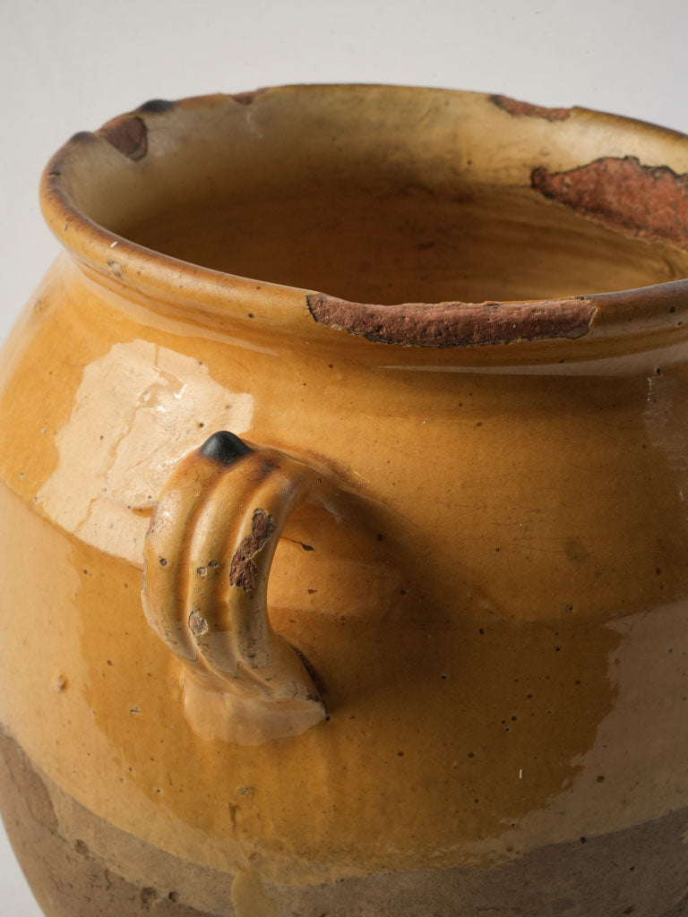 Large Yellow-Glazed Terracotta Confit Pot Circa 1900 - 11½"