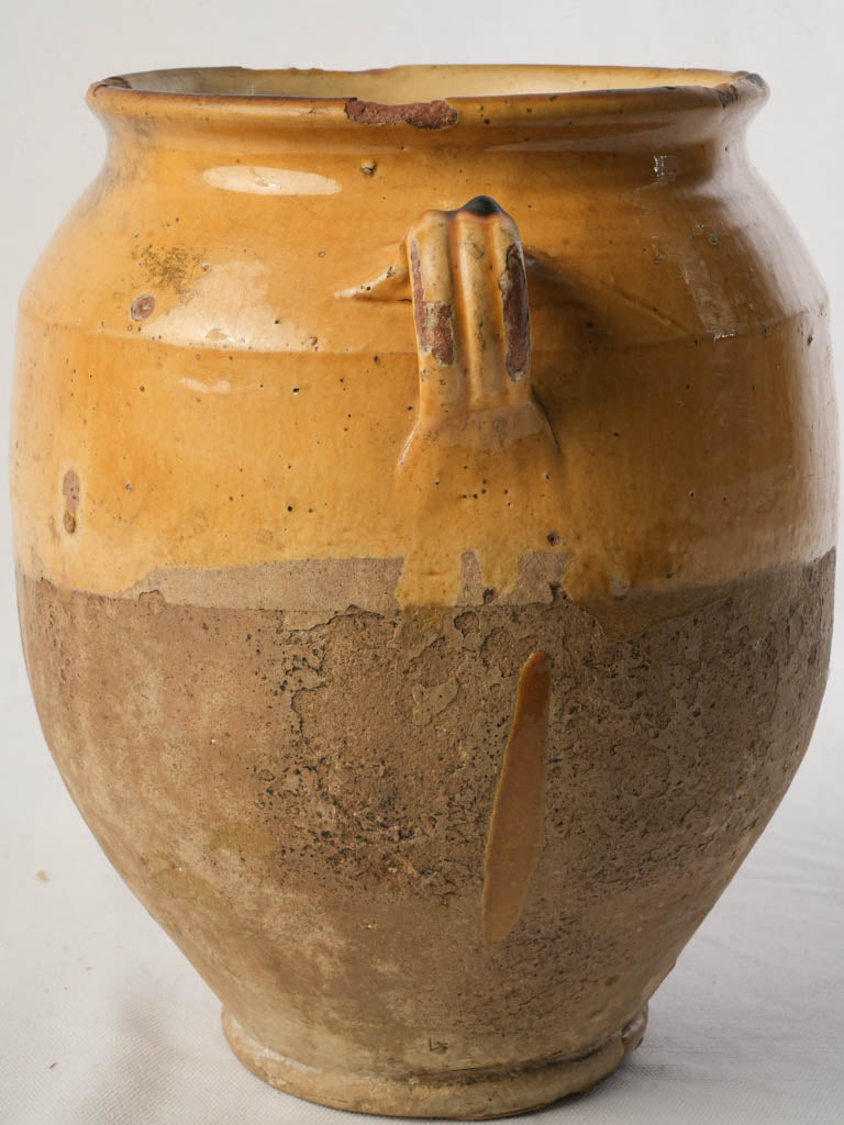 Large Yellow-Glazed Terracotta Confit Pot Circa 1900 - 11½"