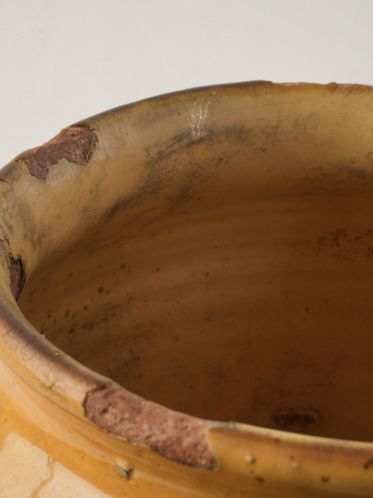 Large Yellow-Glazed Terracotta Confit Pot Circa 1900 - 11½"