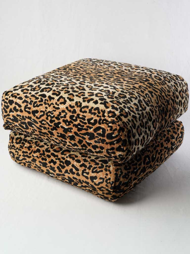 Tawny velour upholstered poufs