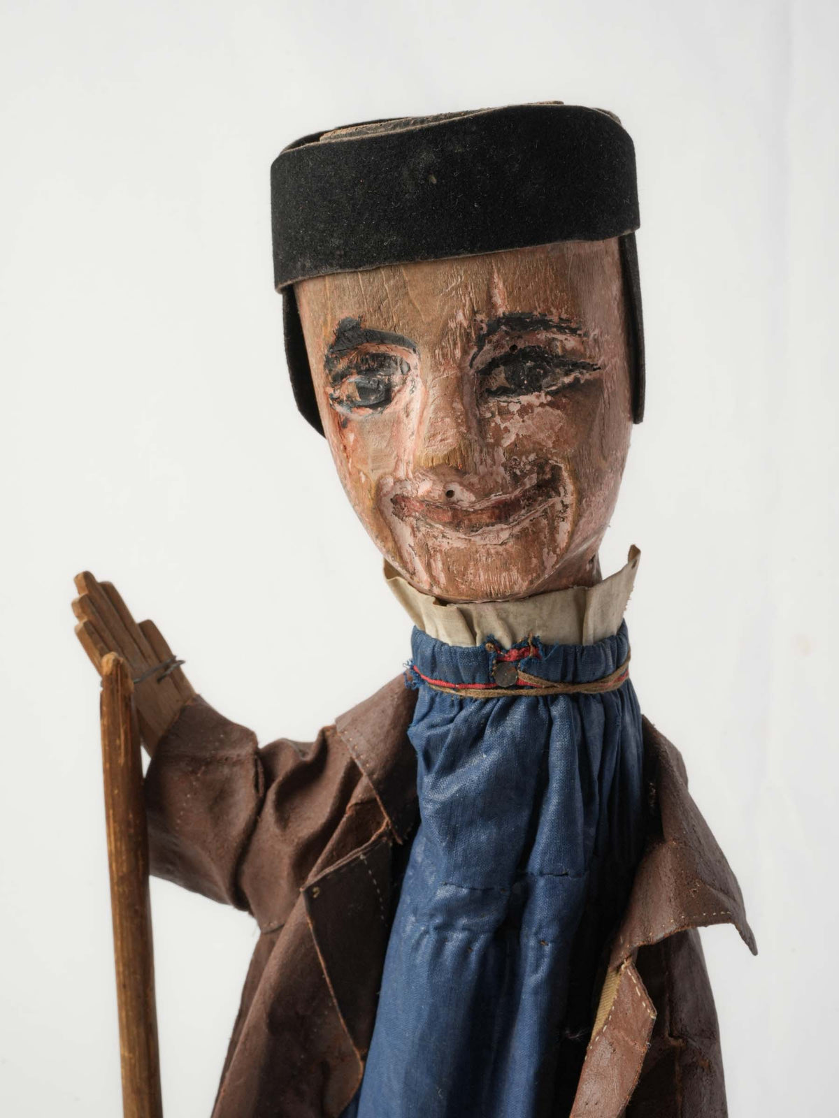 Set of Two 19th-Century French Guignol and Gnafron Hand-Carved Wooden Puppets - 18½"