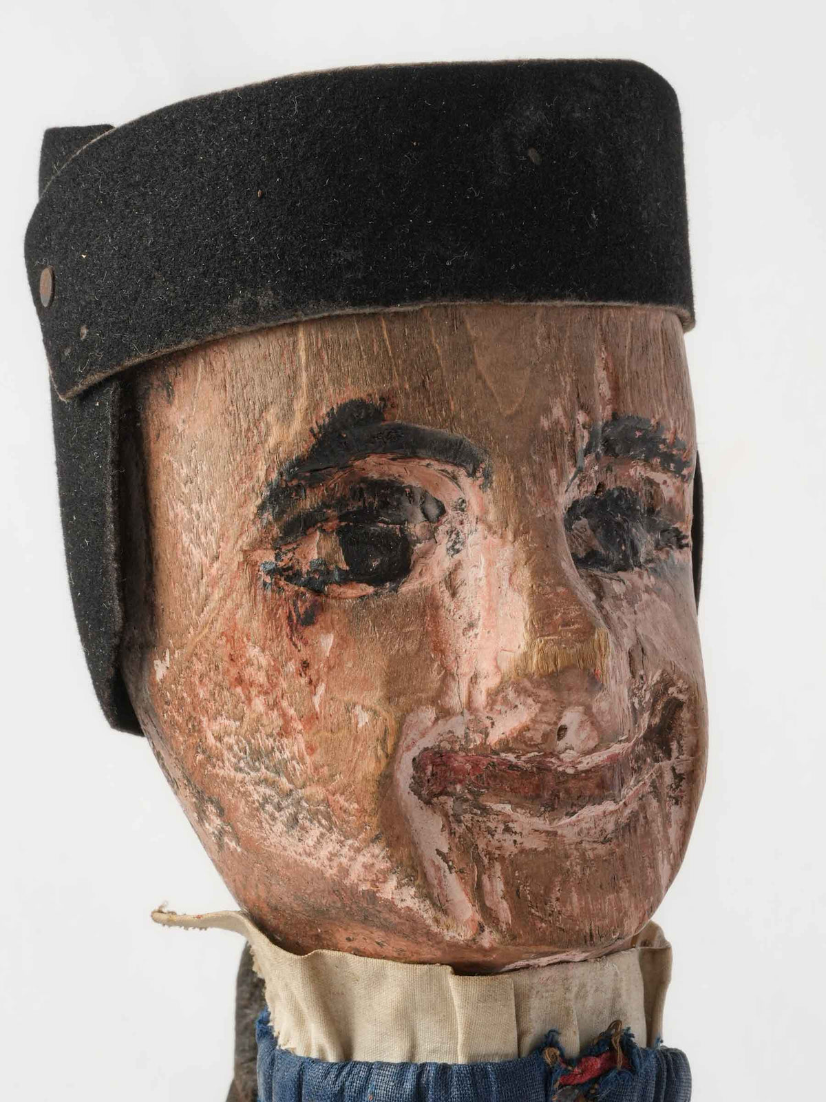 Set of Two 19th-Century French Guignol and Gnafron Hand-Carved Wooden Puppets - 18½"