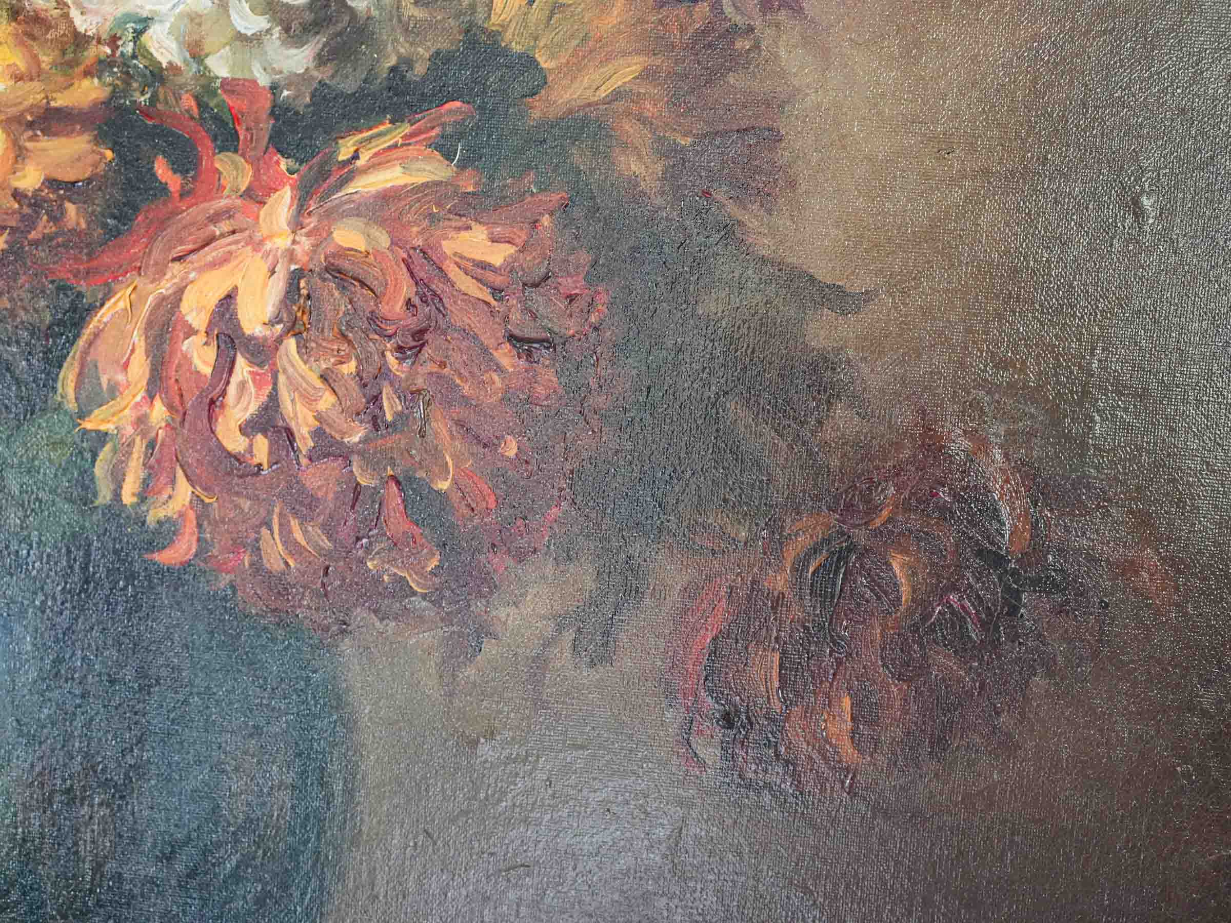 French Floral Still Life with Chrysanthemums, Signed Marc Antoine, c. 1920 - 28¾" x 33"