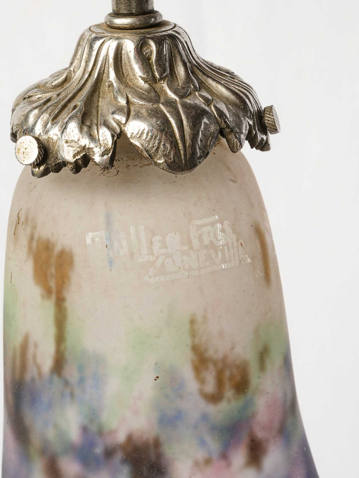 French Art Nouveau Adjustable Desk Lamp with Signed Muller Lunéville Pâte-de-Verre Shade - 21¼"