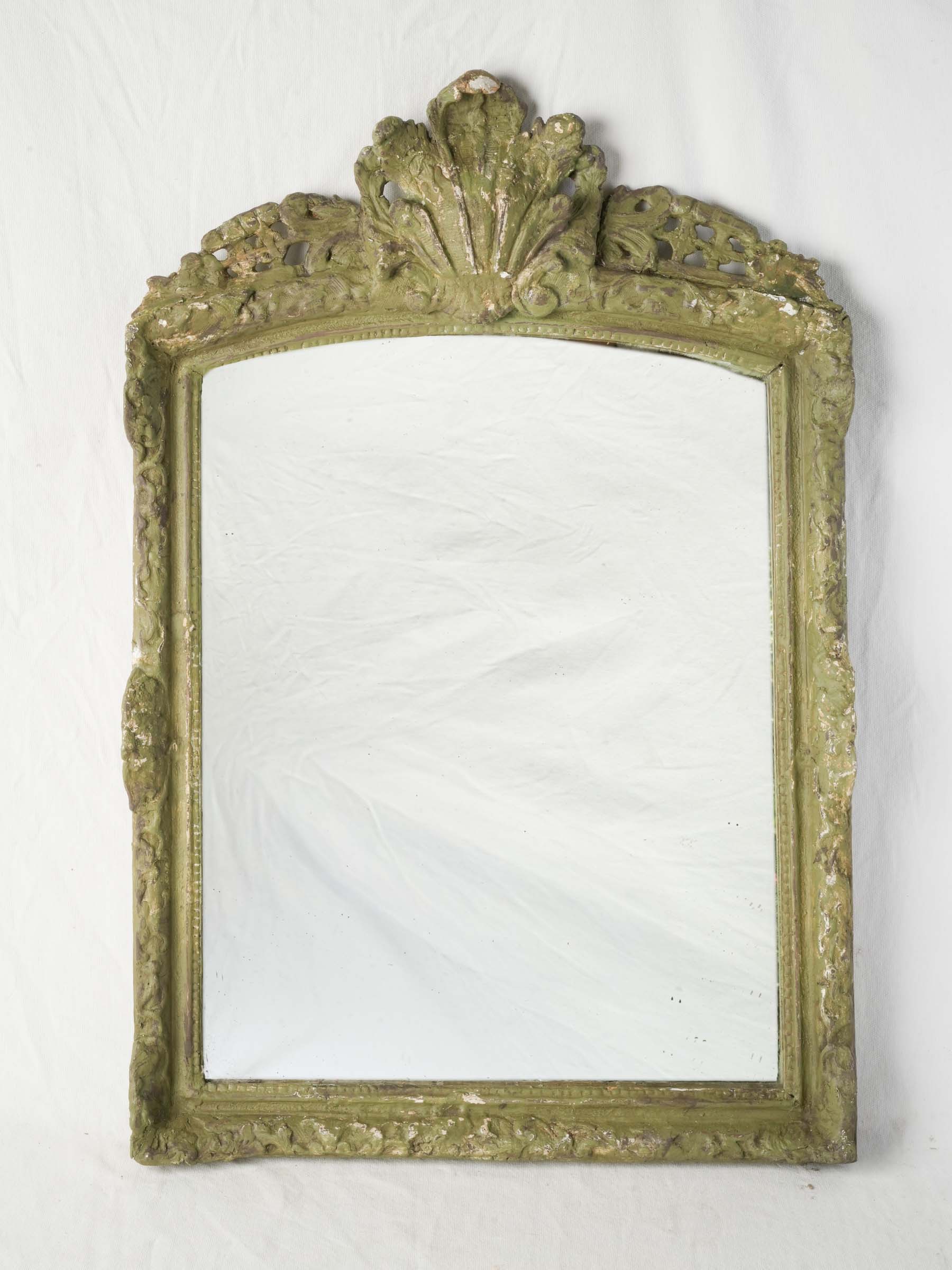 French Louis XV Period Distressed Sage Green Painted Mirror, 18th Century - 33¾" x 22½"