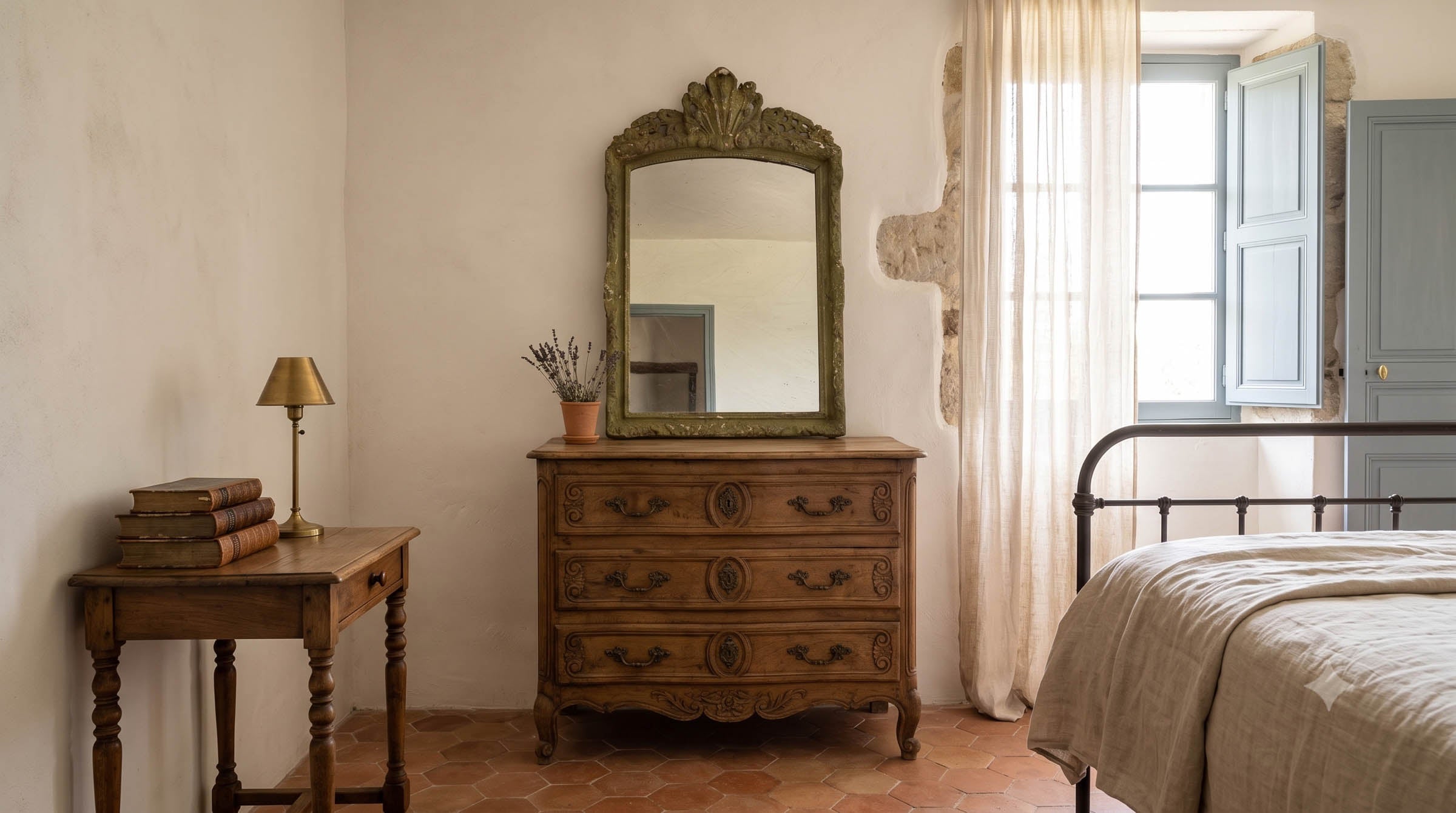 Sage green French vintage mirror.