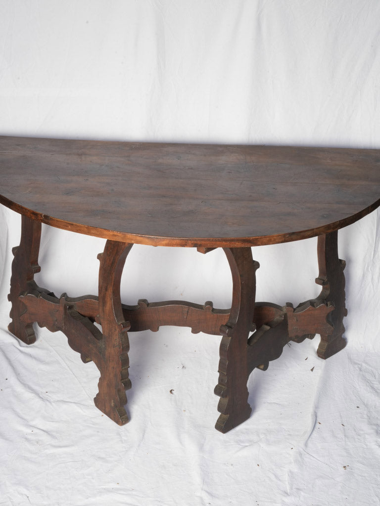 Architectural walnut demi-lune table