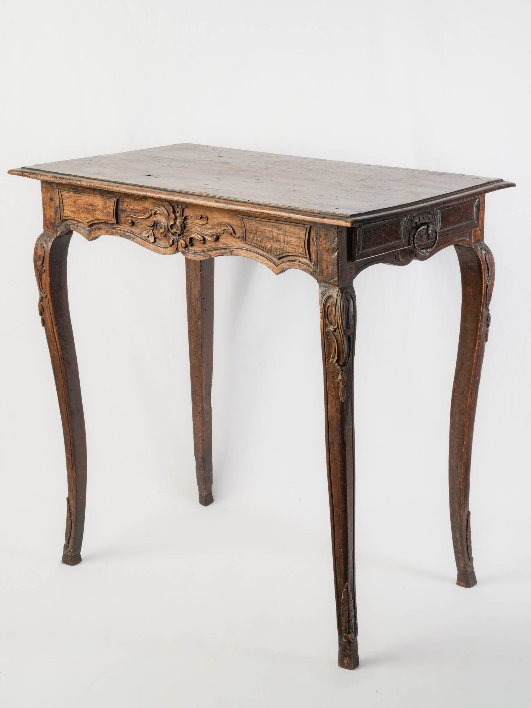 French Louis XV Carved Walnut Side Table w/ Drawer - 26"