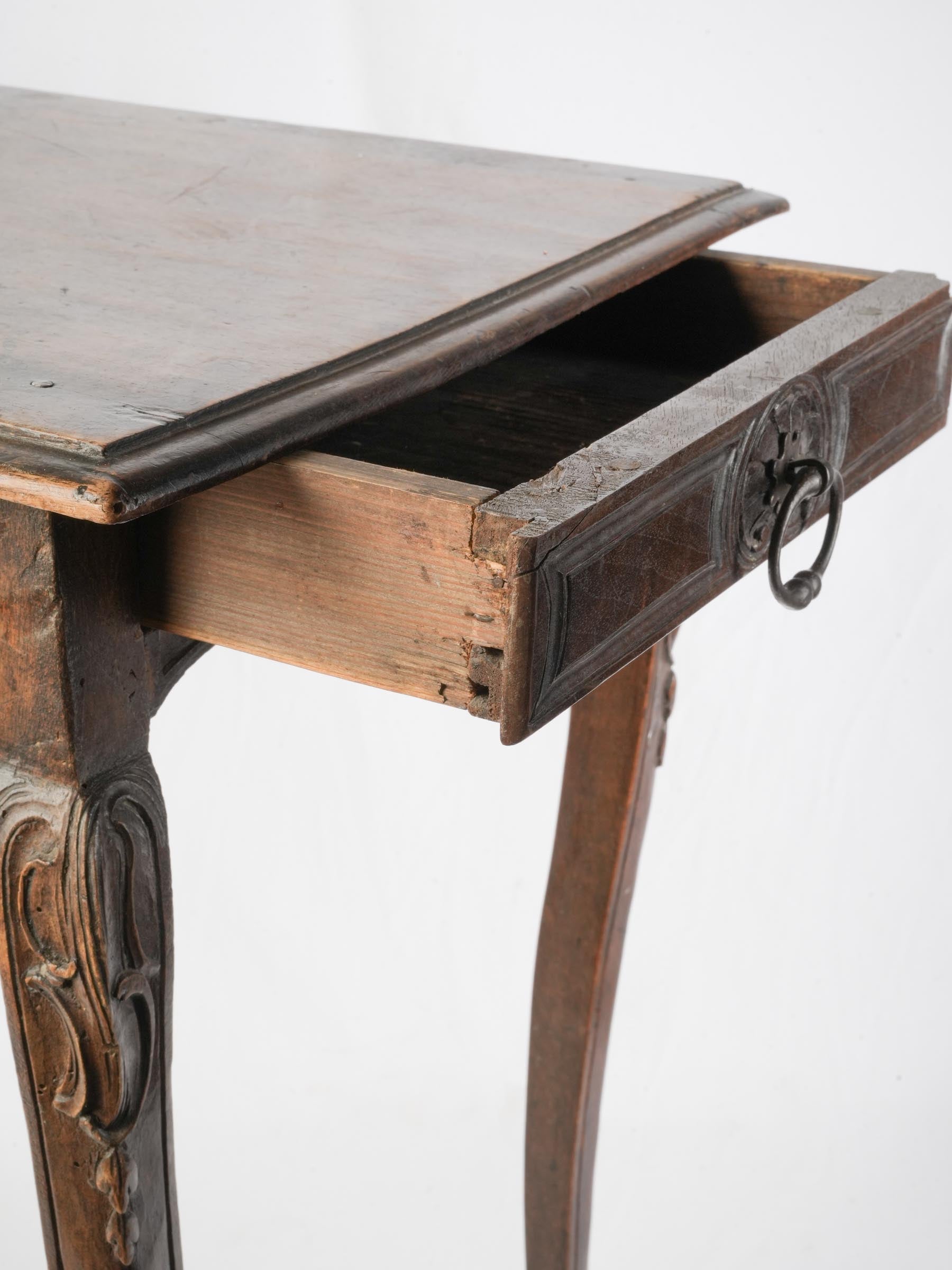 French Louis XV Carved Walnut Side Table w/ Drawer - 26"