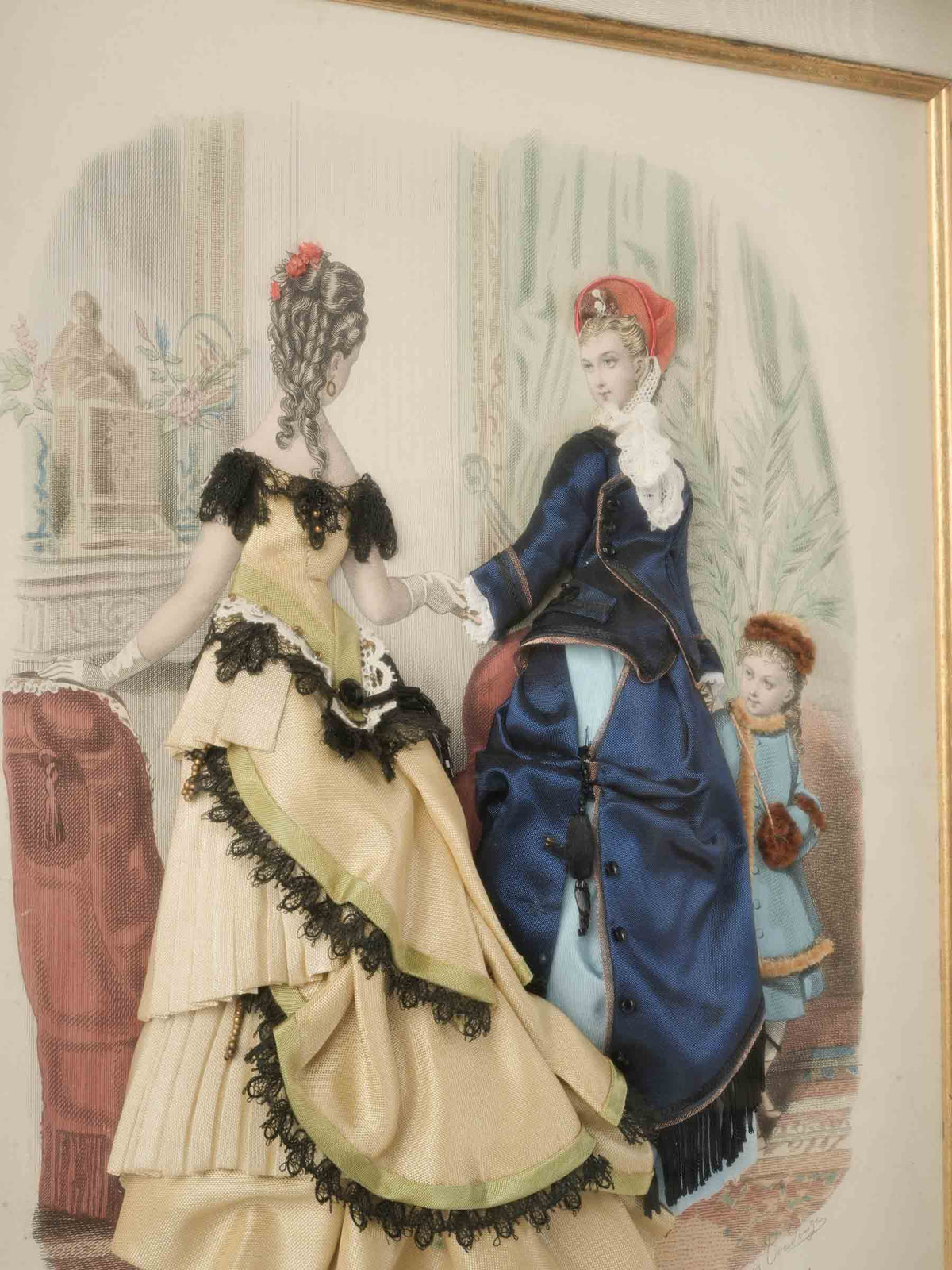 Charming Late 19th-Century French "Dressed" Fashion Engraving - 22" x 18"
