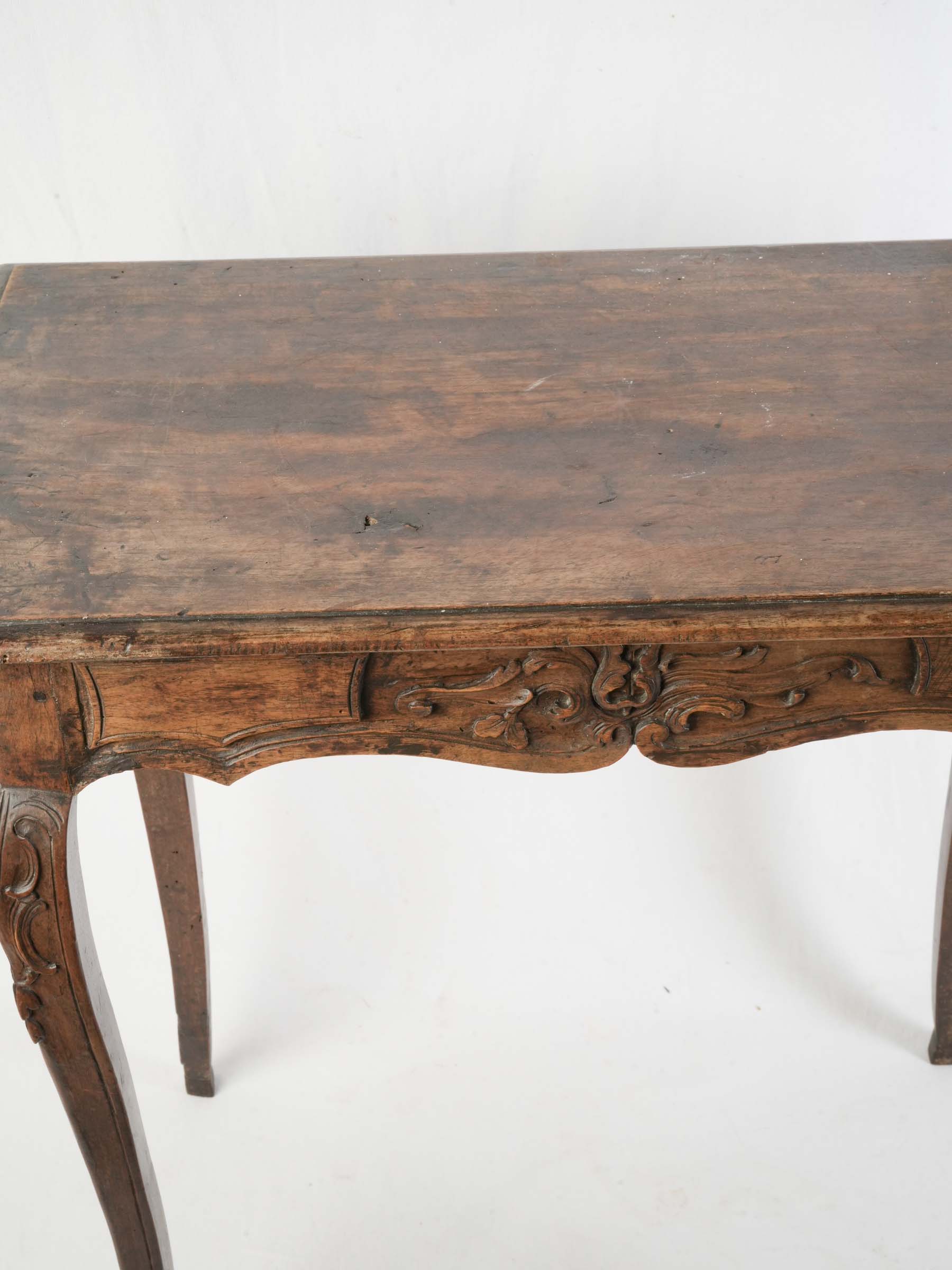 French Louis XV Carved Walnut Side Table w/ Drawer - 26"