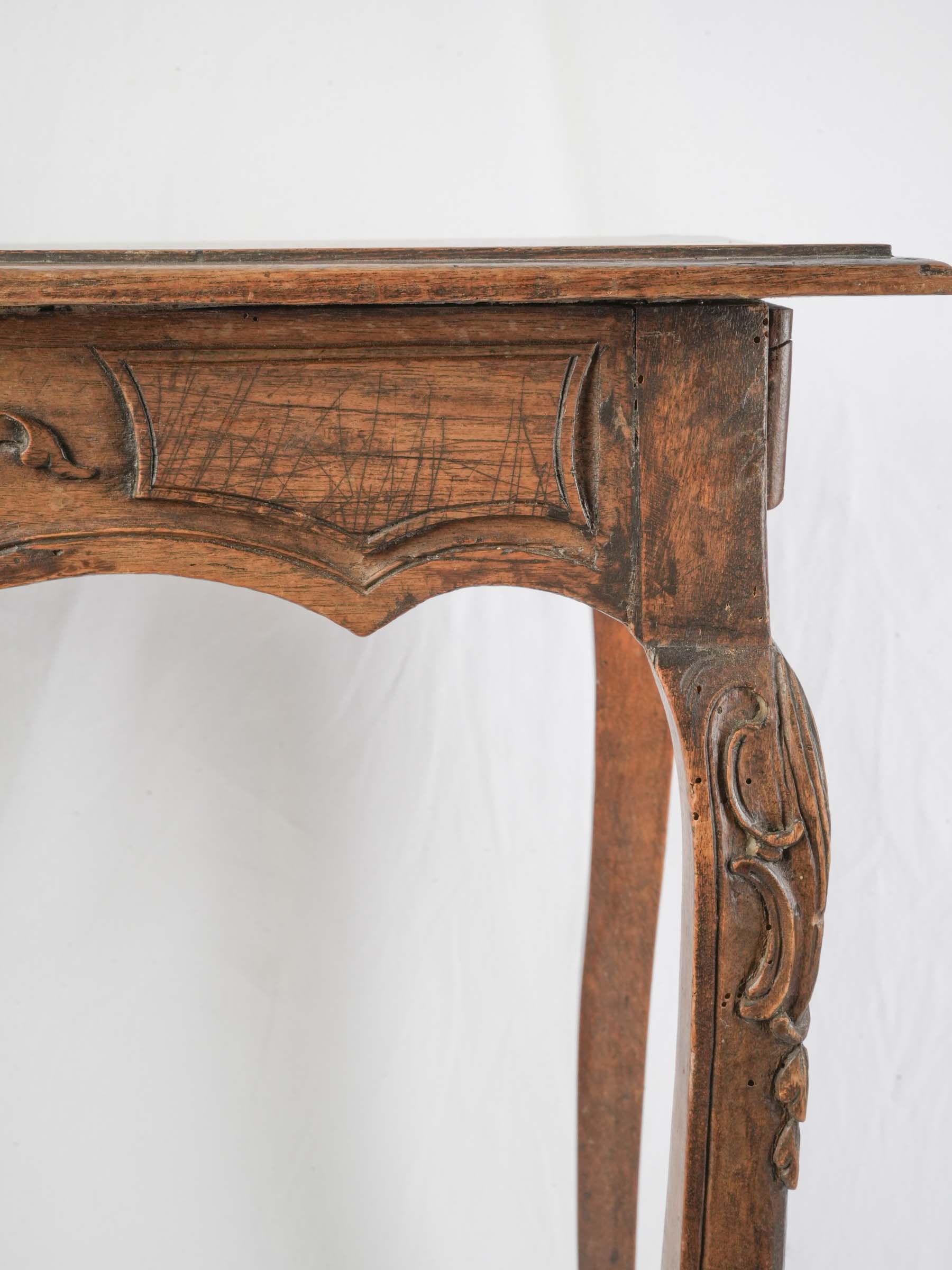 French Louis XV Carved Walnut Side Table w/ Drawer - 26"