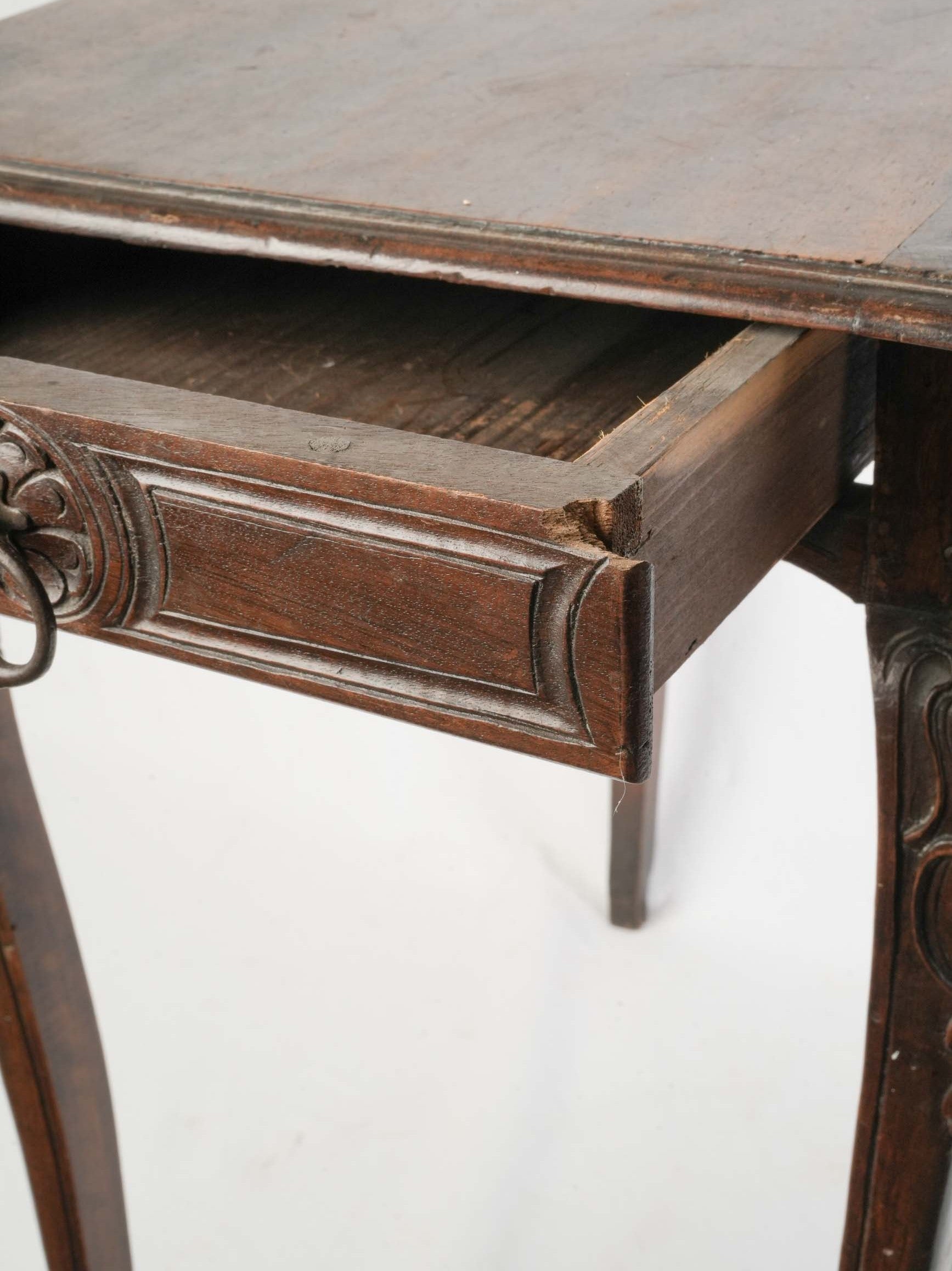 French Louis XV Carved Walnut Side Table w/ Drawer - 26"