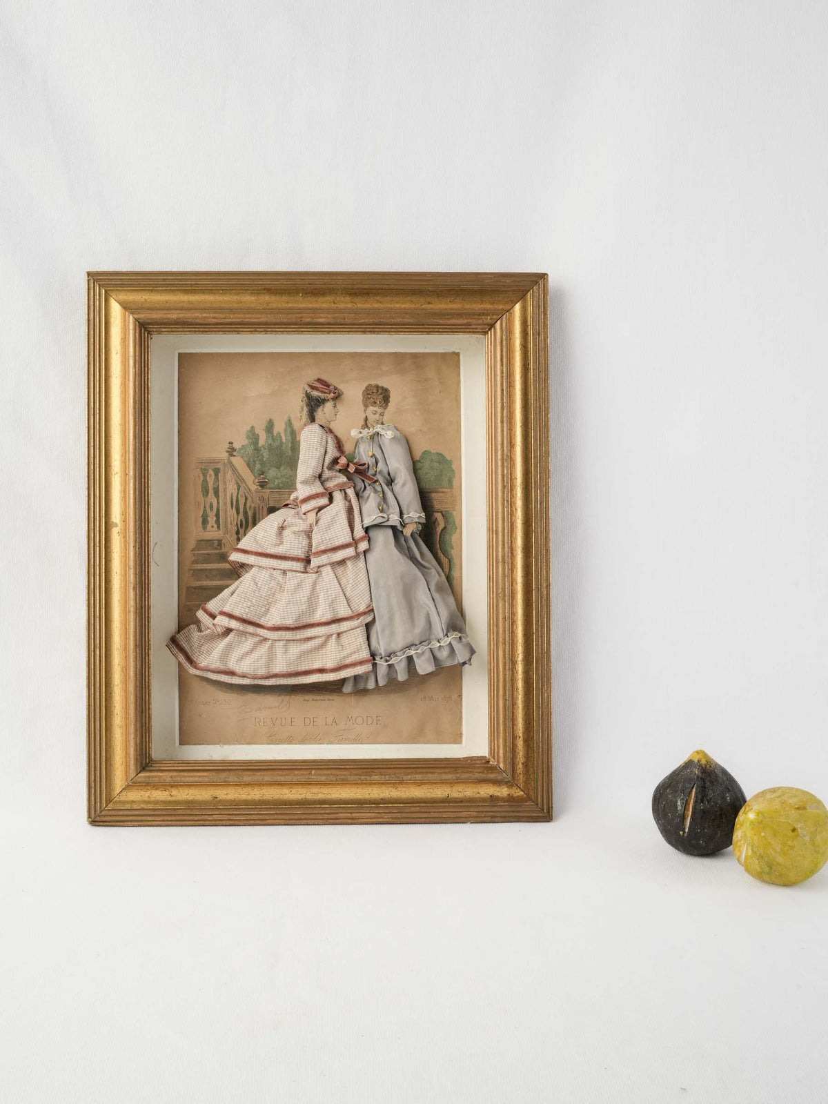 Late 19th-Century French Fabric-Embellished Fashion Plate, La Revue de la Mode - 15¼" x 13"