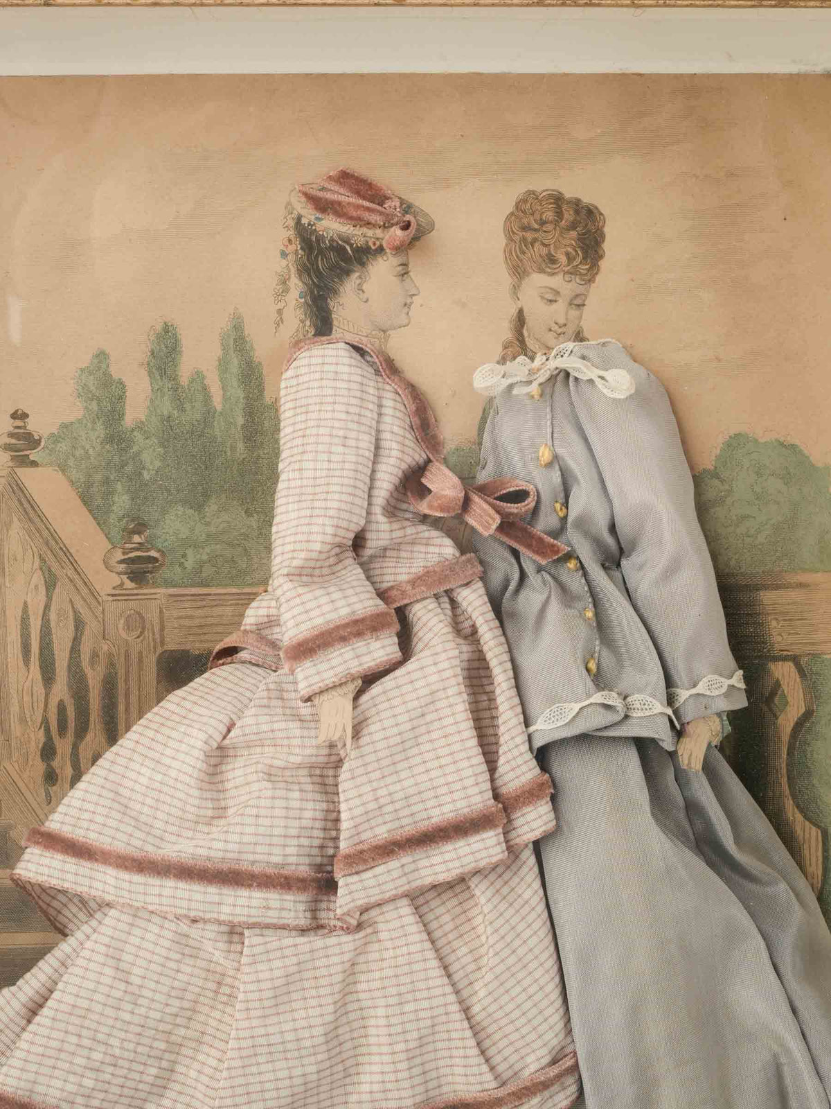 Late 19th-Century French Fabric-Embellished Fashion Plate, La Revue de la Mode - 15¼" x 13"