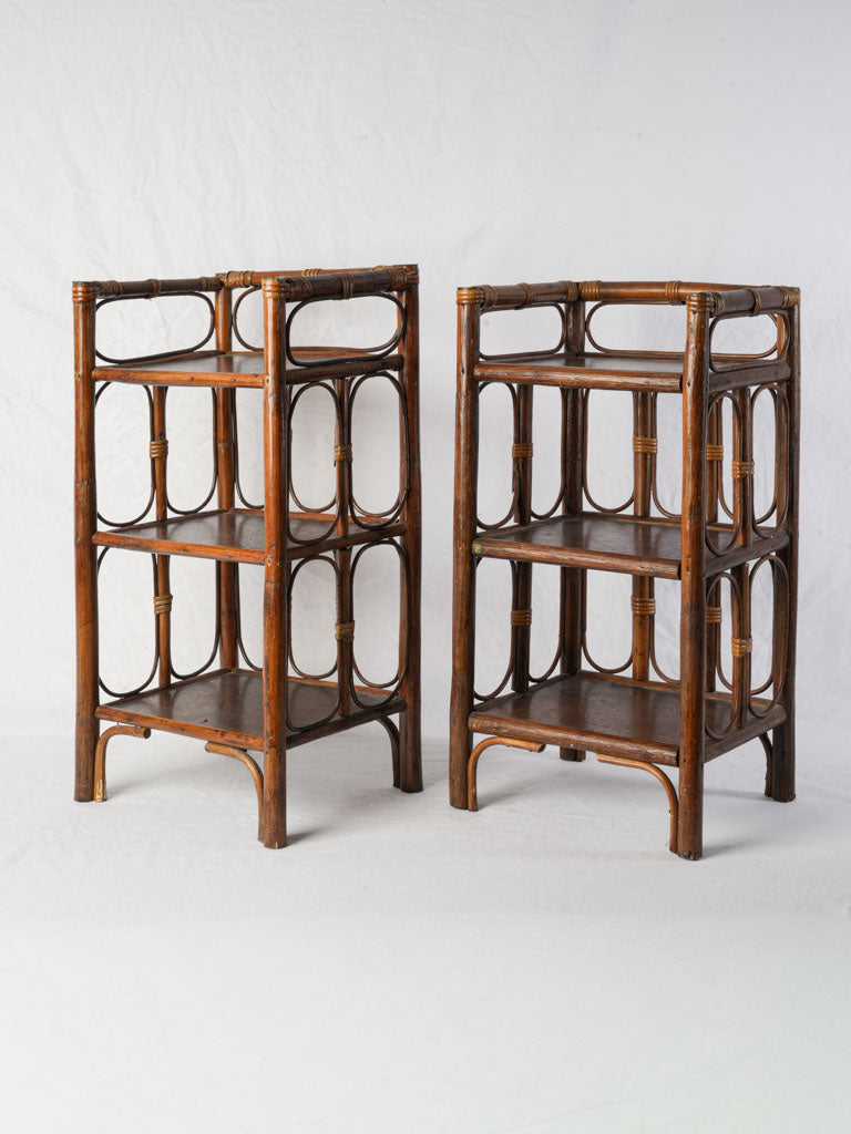 Matching Pair of Mid-Century Rattan Bedside Shelves - 26¾"