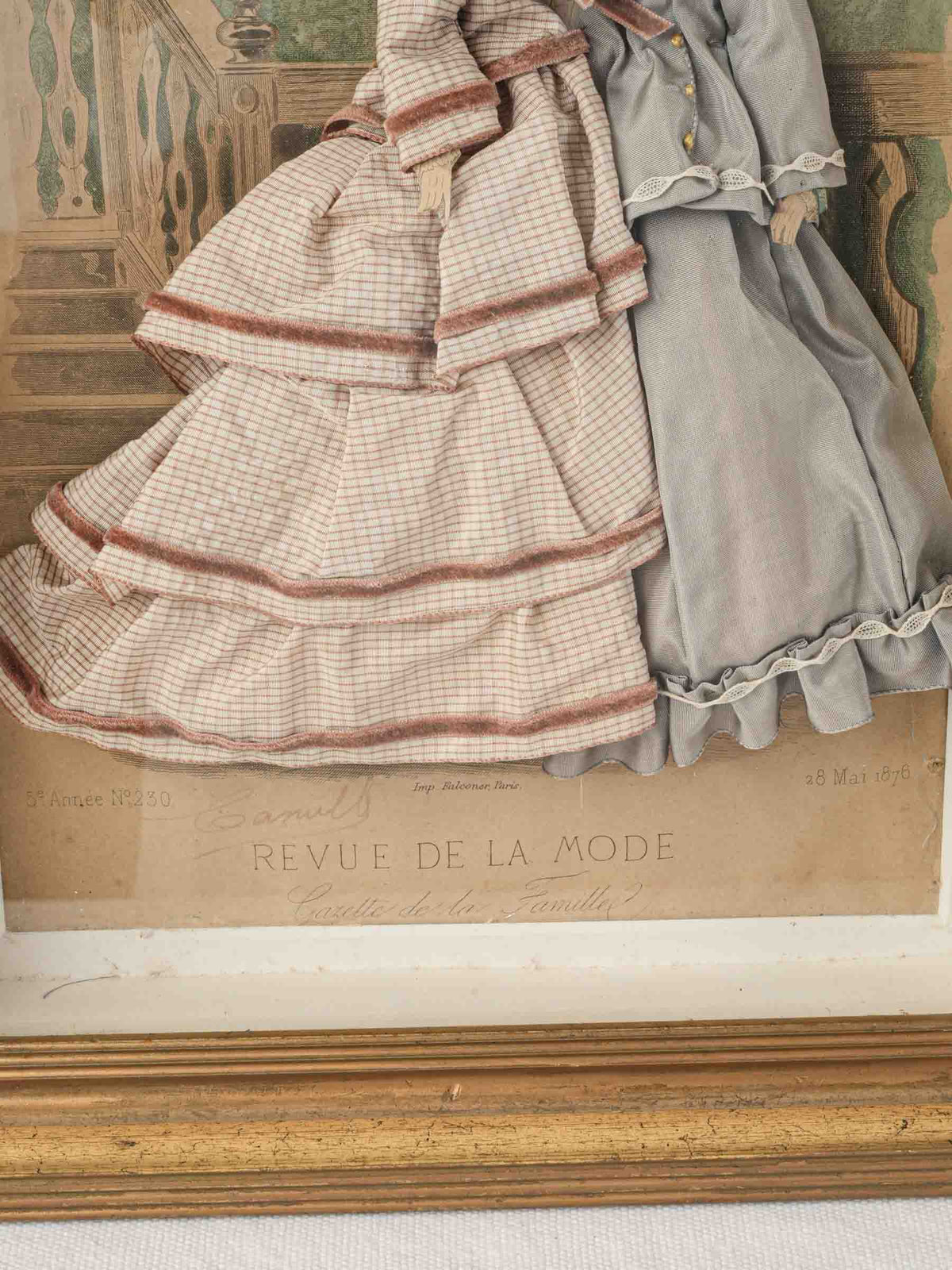 Late 19th-Century French Fabric-Embellished Fashion Plate, La Revue de la Mode - 15¼" x 13"