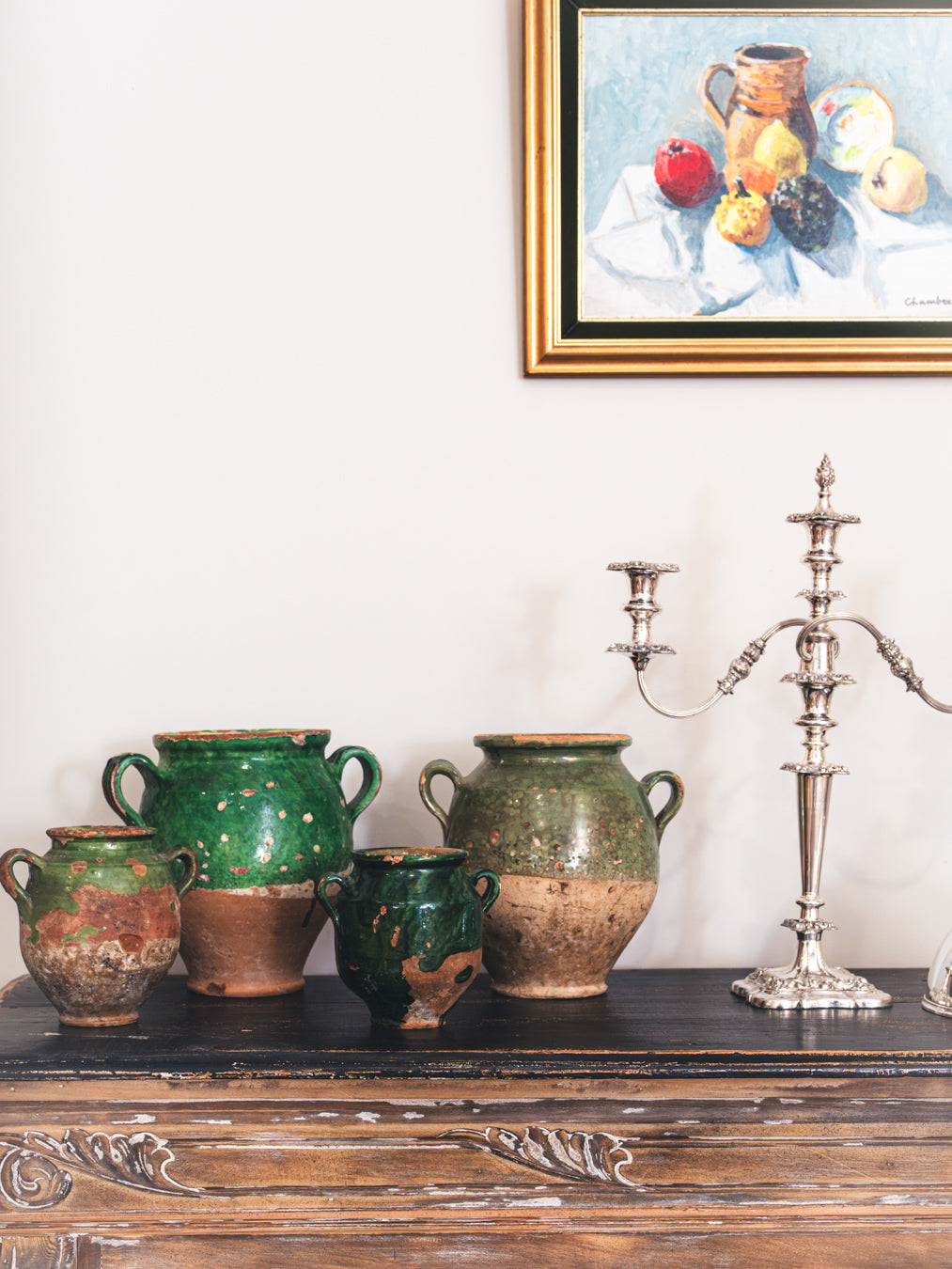 Weathered green glazed confit vessel