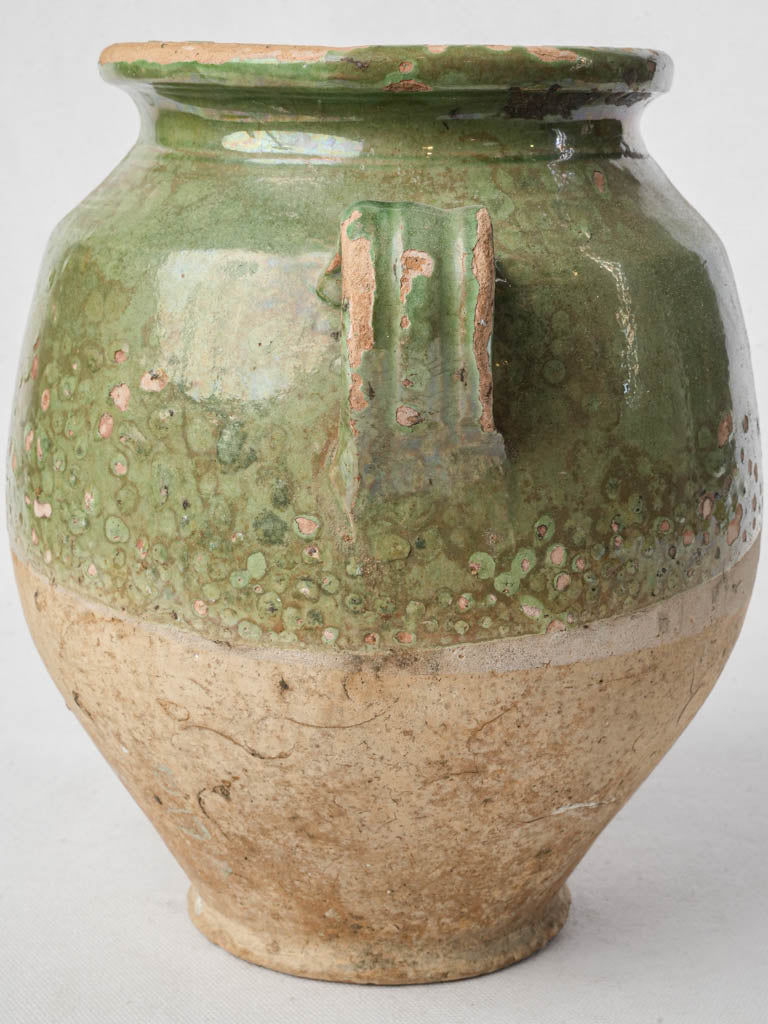 Vintage olive-toned French clay pot