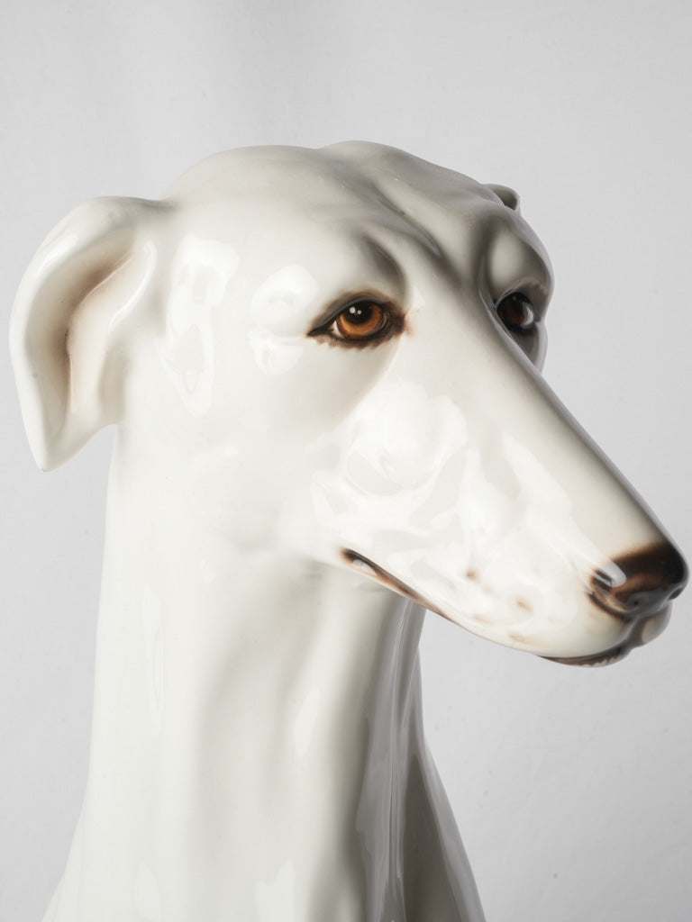 Elegant glazed white greyhound figure