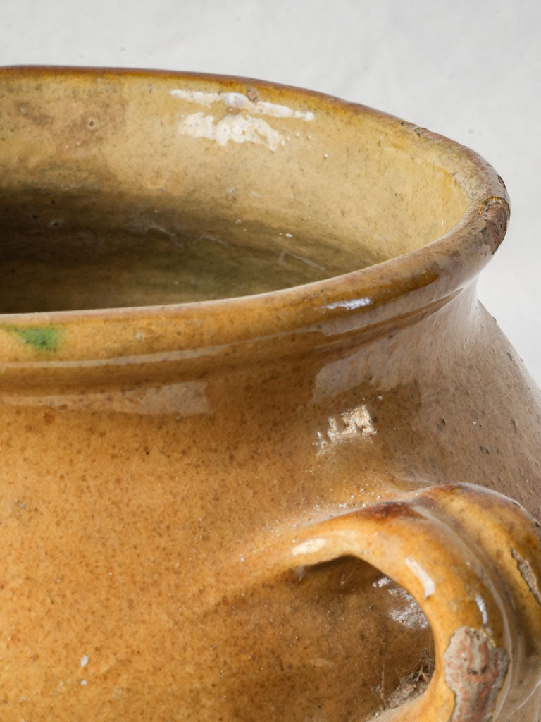 Small French Yellow-Glazed Terracotta Confit Pot w/ Kiln Drip - 9¾"