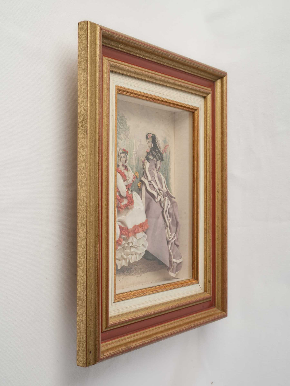 Antique Parisian Dressed Fashion Engraving of Two Ladies in a Garden - 16½" x 14½"