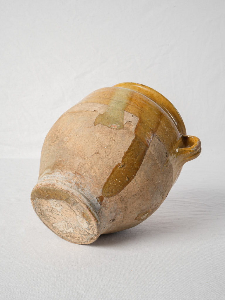 Small French Yellow-Glazed Terracotta Confit Pot w/ Kiln Drip - 9¾"