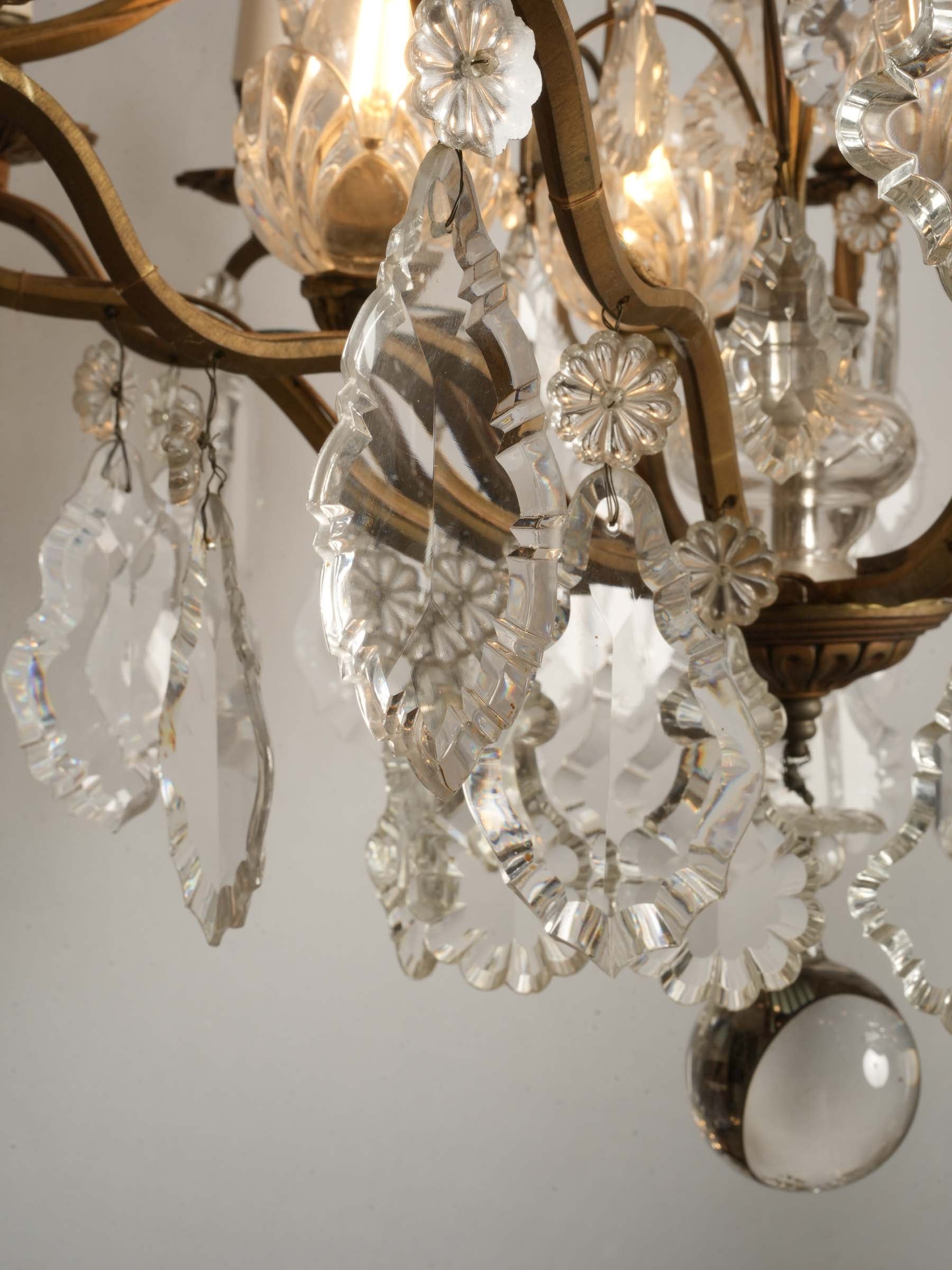 Near Pair of French Gilt Bronze and Cut Crystal Cage Chandeliers, c. 1950 - 46½"