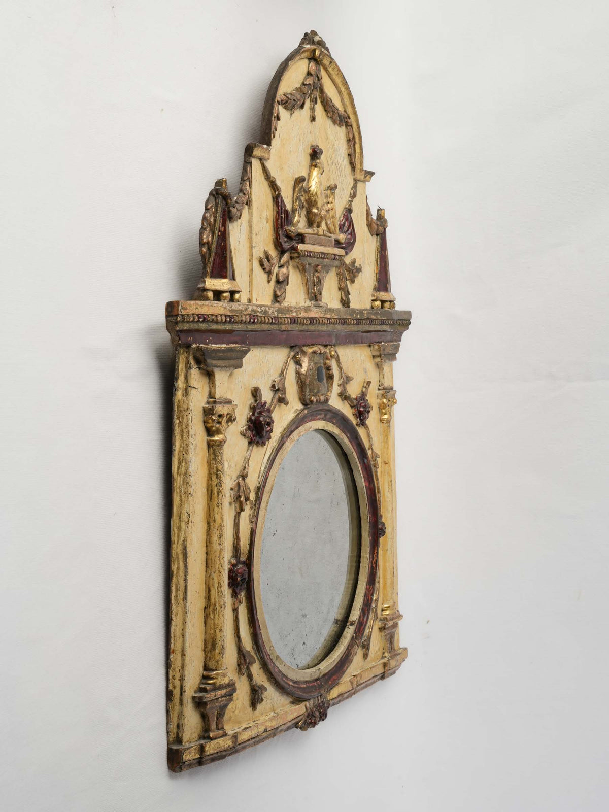 Early 19th-Century Italian Polychrome and Giltwood Mirror w/ Shaped Crest - 27¼" x 20½"