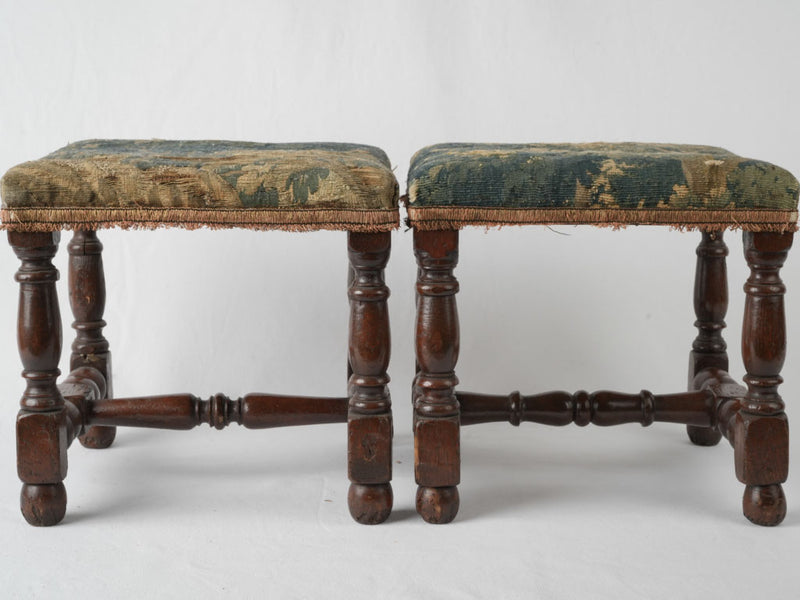 Quaint 17th-century tapestry seating pair