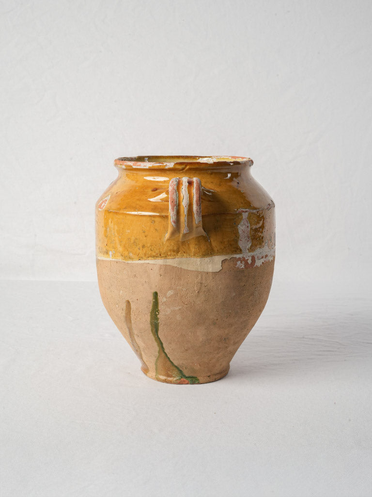 Antique French Ochre Glazed Terracotta Confit Pot - 11¾"