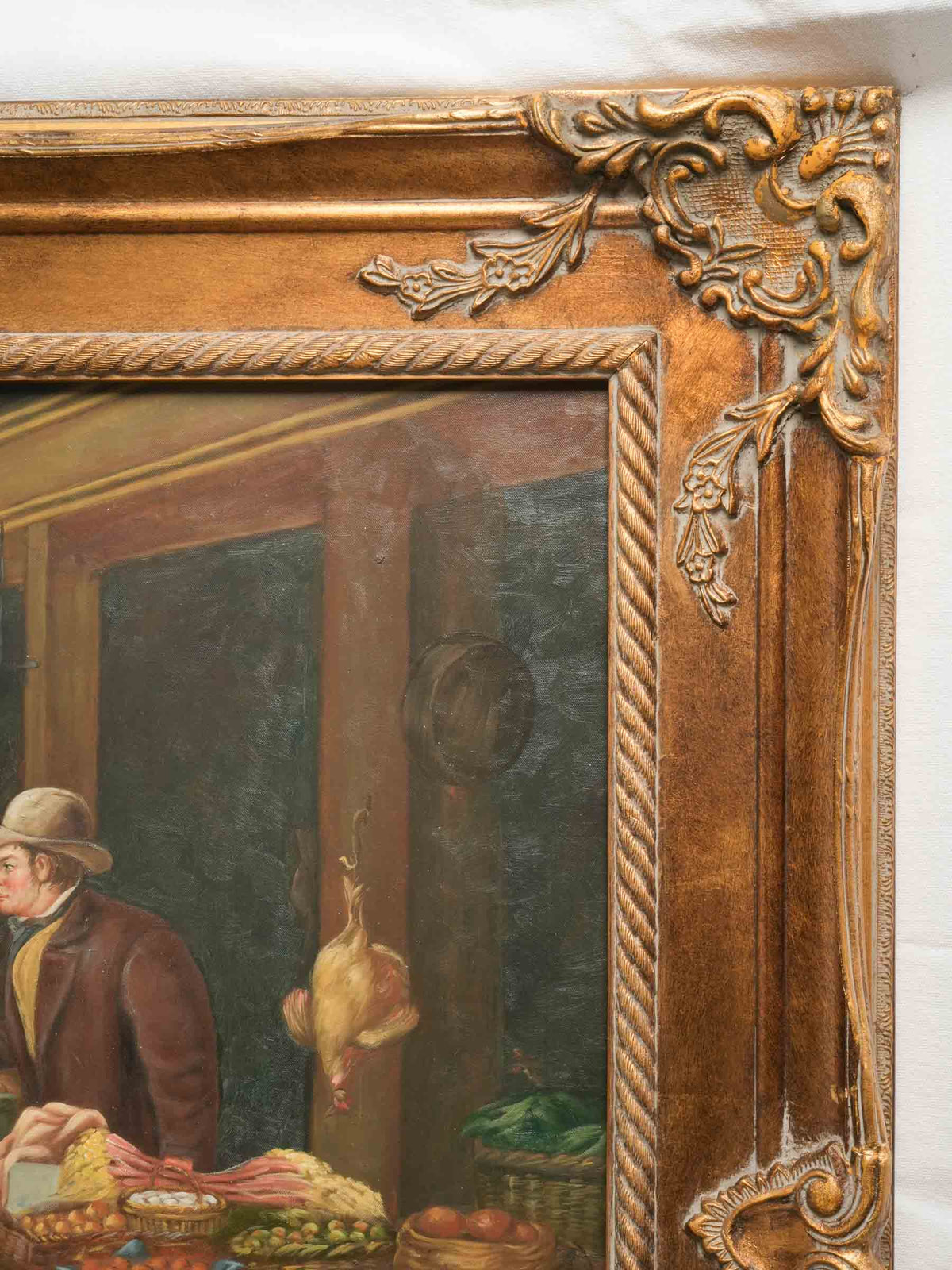 Very Large 20th-Century Framed Market Scene on Canvas, After Henry Charles Bryant - 48" x 59½"
