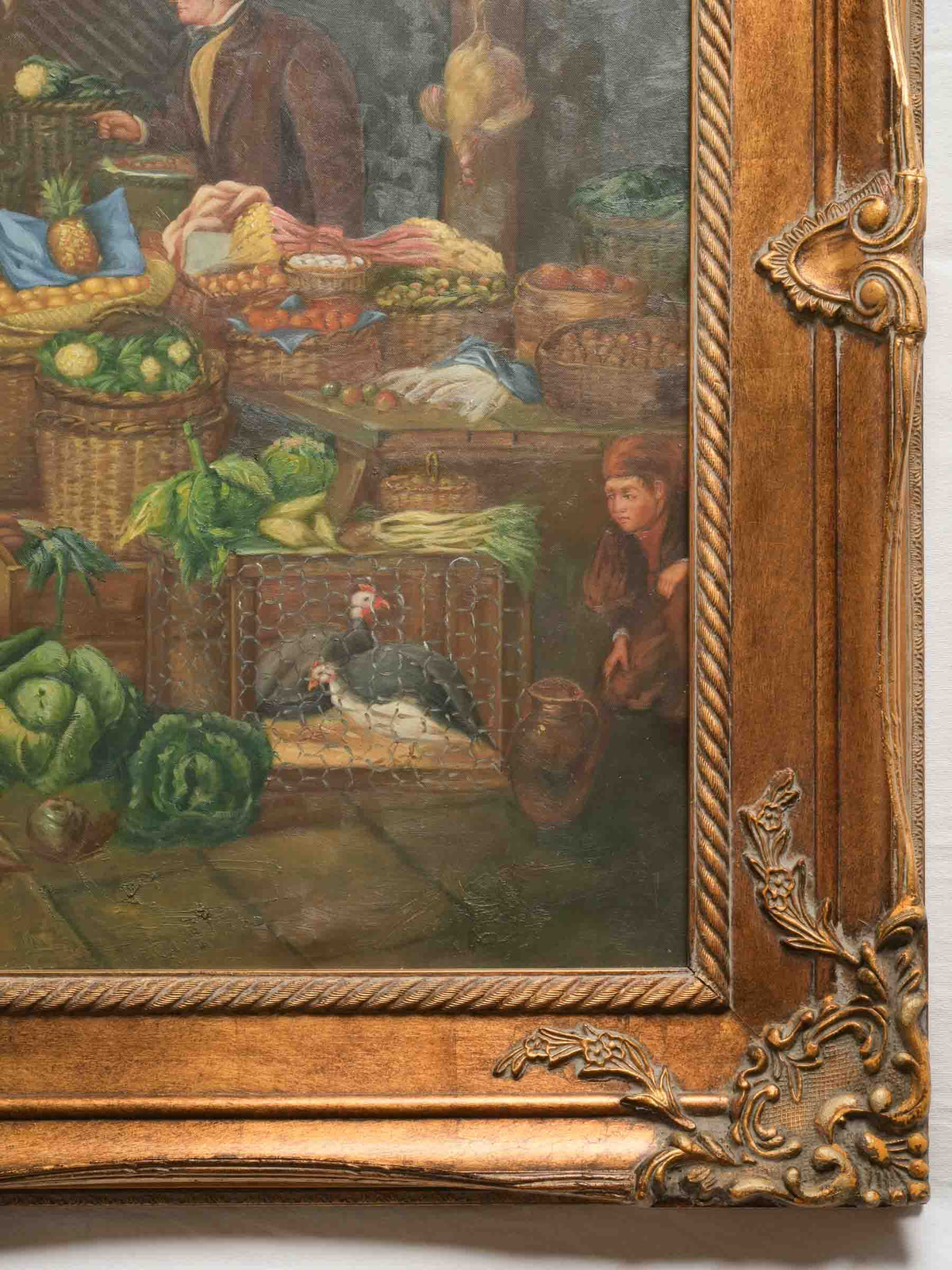 Very Large 20th-Century Framed Market Scene on Canvas, After Henry Charles Bryant - 48" x 59½"