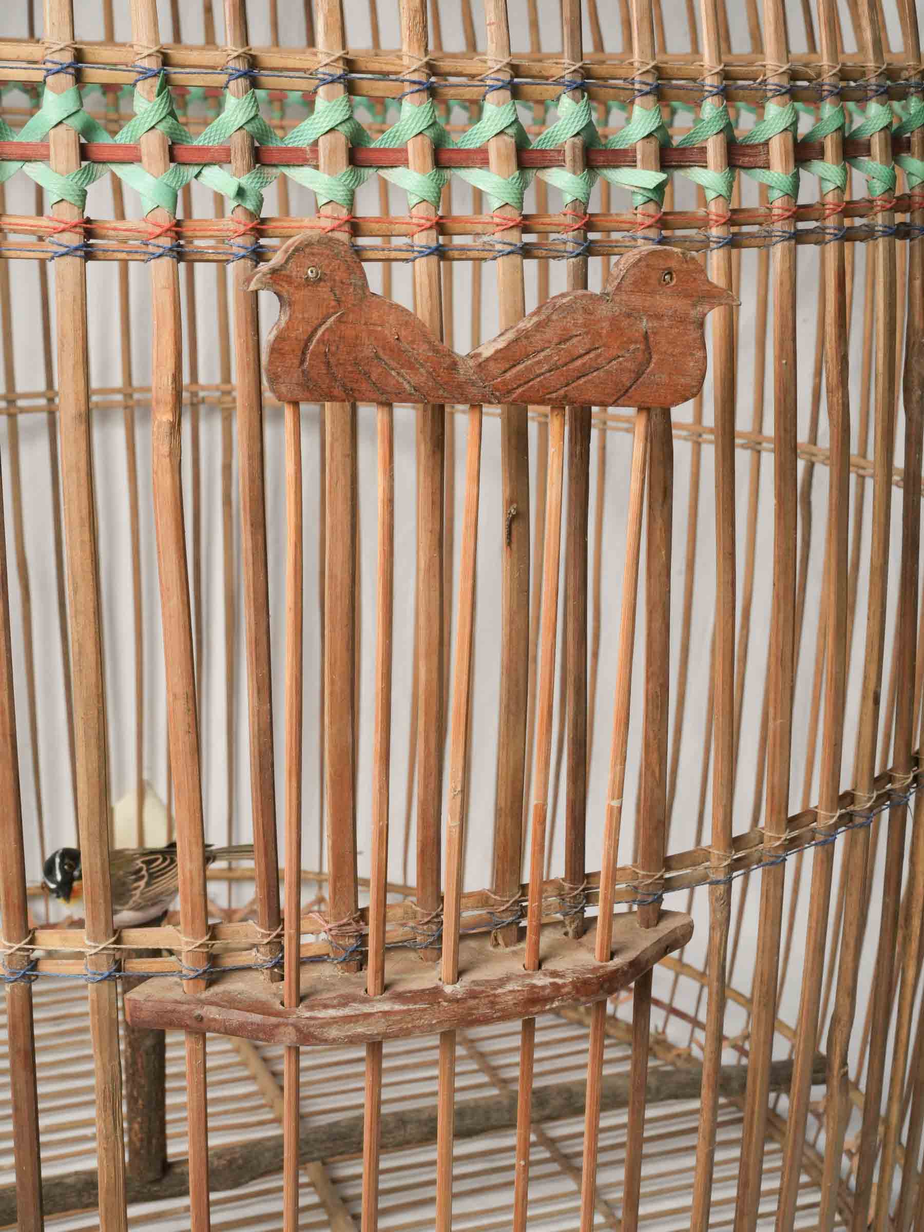 Oversized Natural Cane Hanging Birdcage w/ Pretty Carved Door - 43¼"