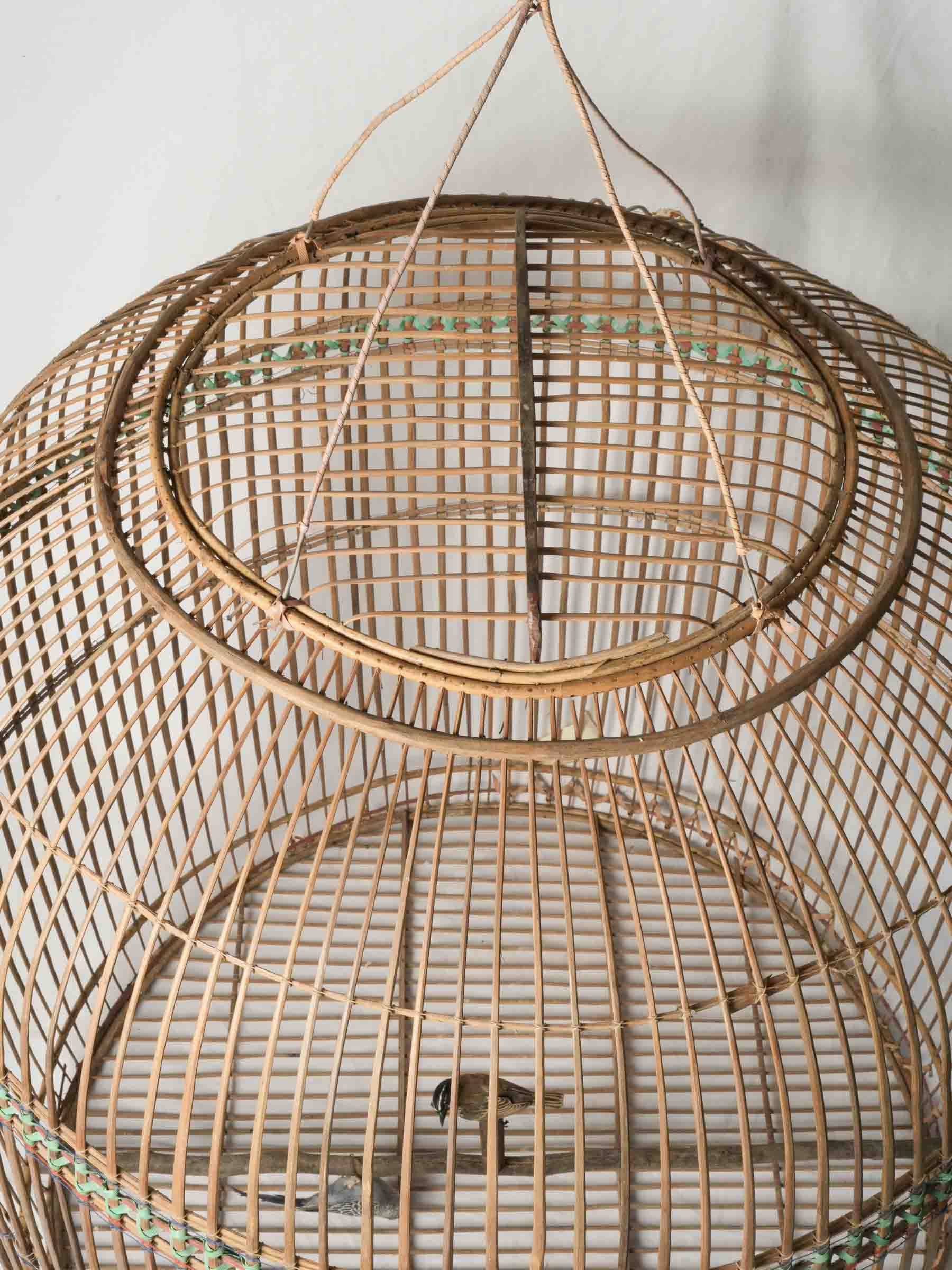 Oversized Natural Cane Hanging Birdcage w/ Pretty Carved Door - 43¼"