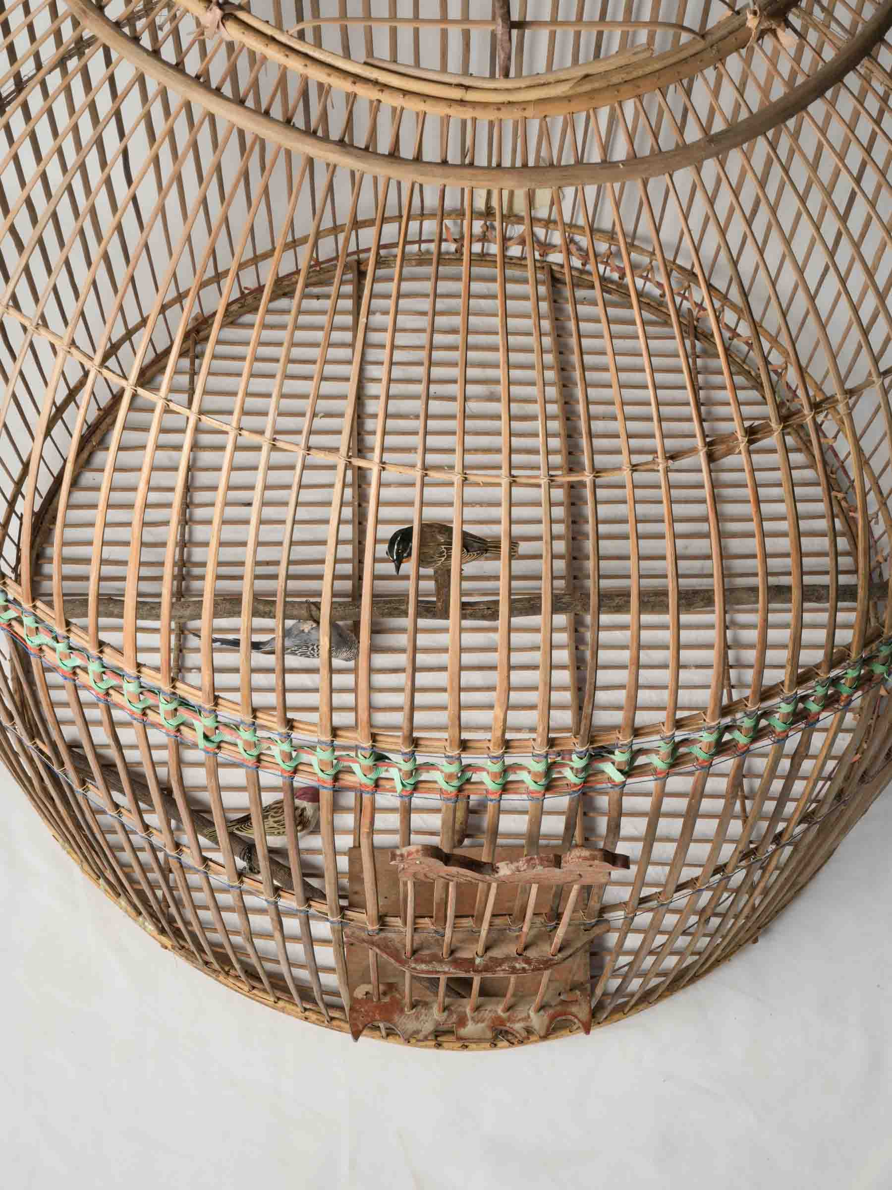 Oversized Natural Cane Hanging Birdcage w/ Pretty Carved Door - 43¼"