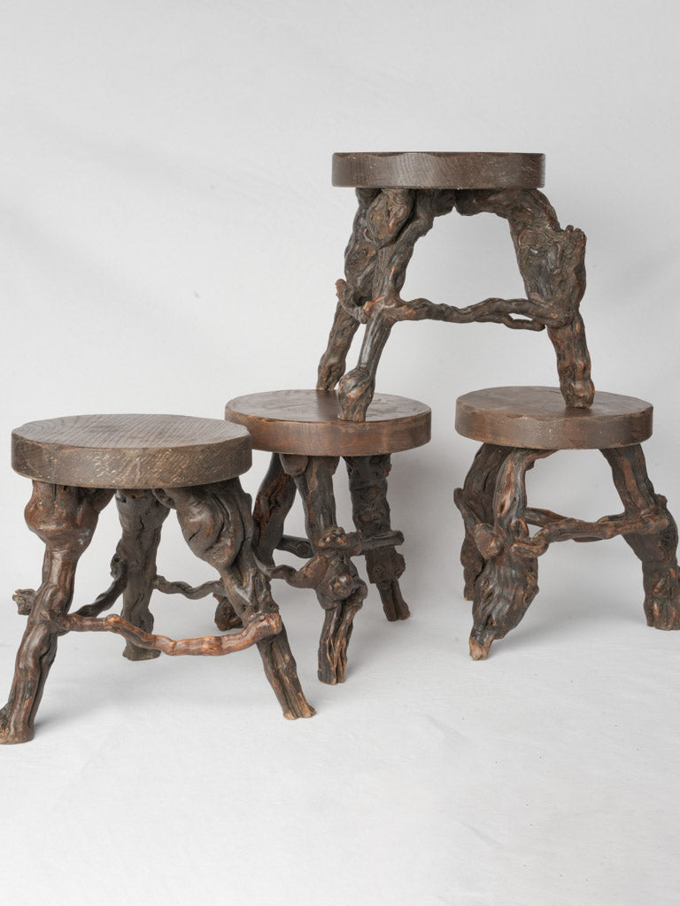 Rustic oak primitive stools