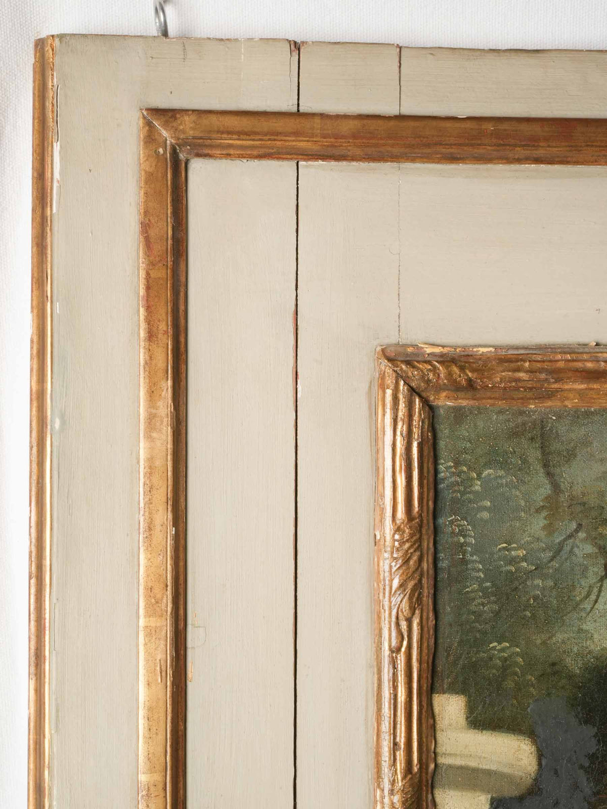 Antique French Trumeau Mirror with a Painted Scene of Children at Play - 71¾" x 40¼"