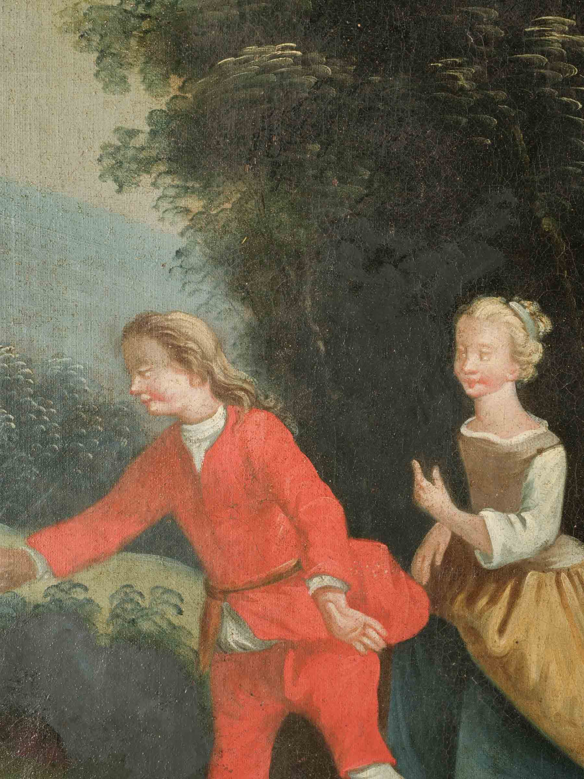 Antique French Trumeau Mirror with a Painted Scene of Children at Play - 71¾" x 40¼"