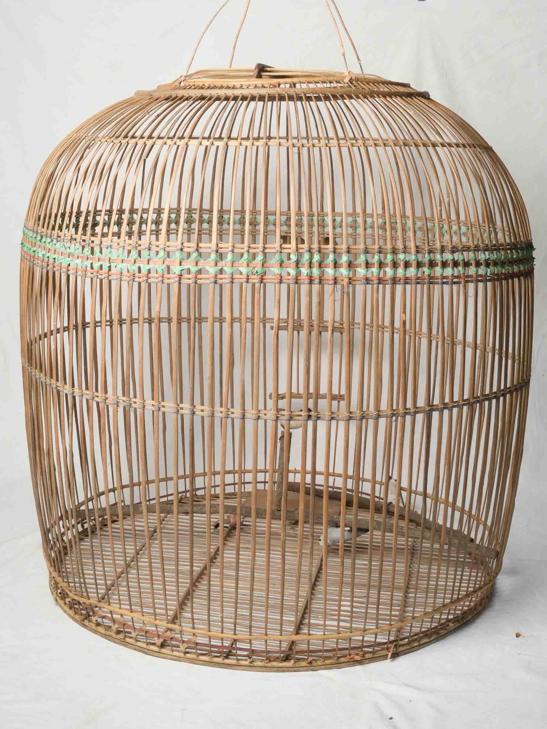 Oversized Natural Cane Hanging Birdcage w/ Pretty Carved Door - 43¼"