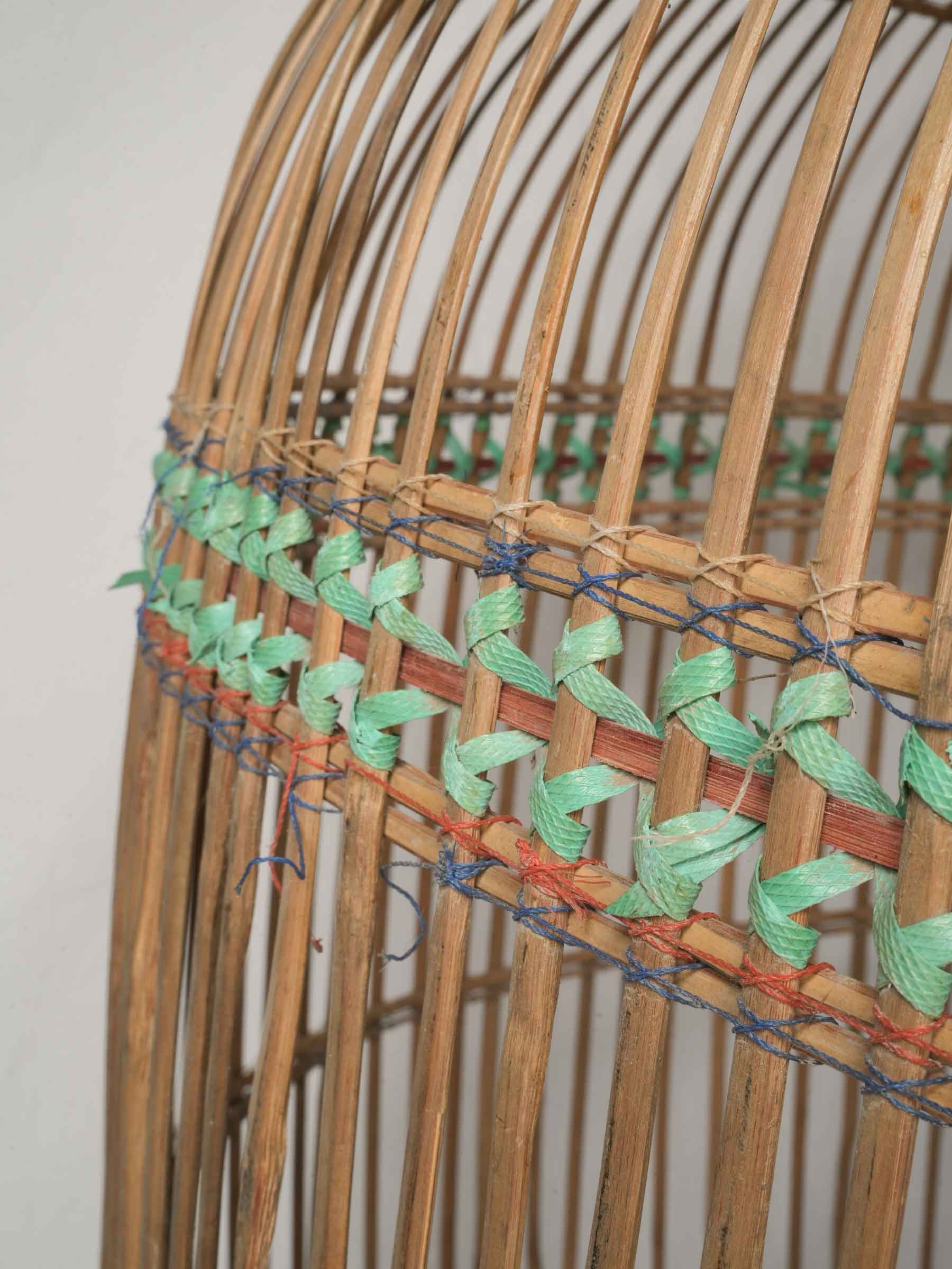 Oversized Natural Cane Hanging Birdcage w/ Pretty Carved Door - 43¼"