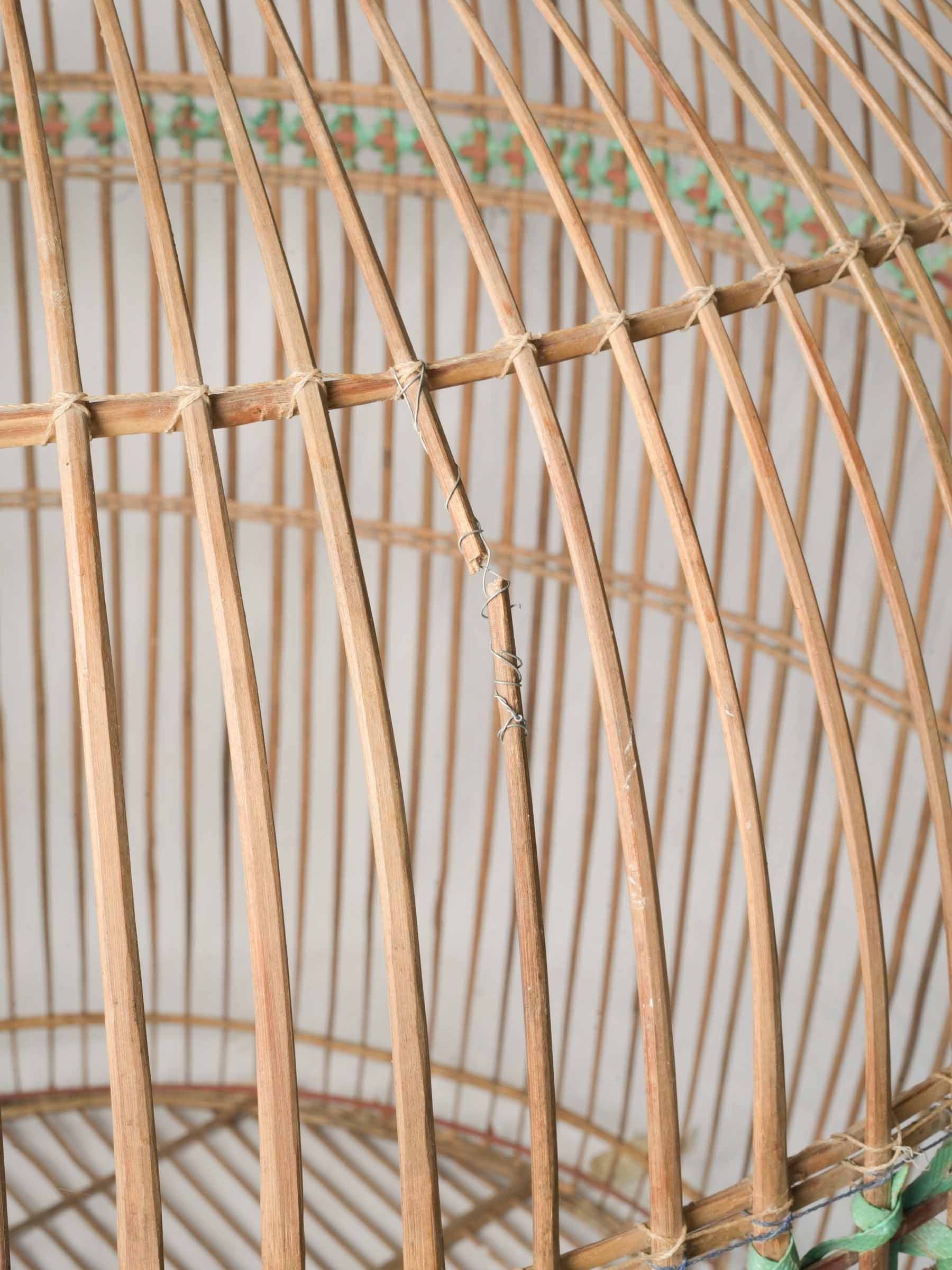 Oversized Natural Cane Hanging Birdcage w/ Pretty Carved Door - 43¼"