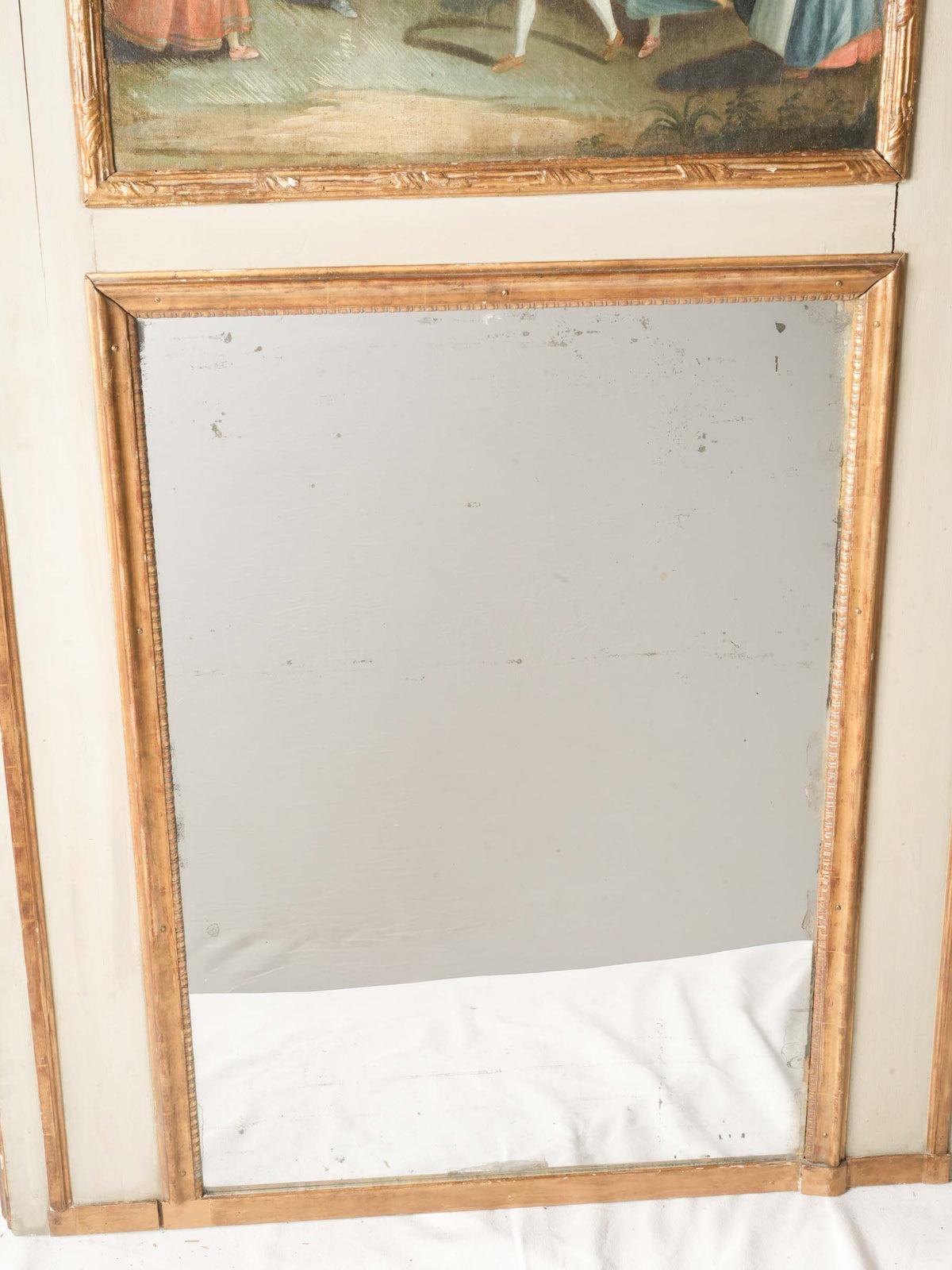 Antique French Trumeau Mirror with a Painted Scene of Children at Play - 71¾" x 40¼"